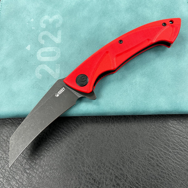 KUBEY KU212F Anteater Liner Lock Folding Knife Red G10 Handle 3.5" Blackwash 14C28N