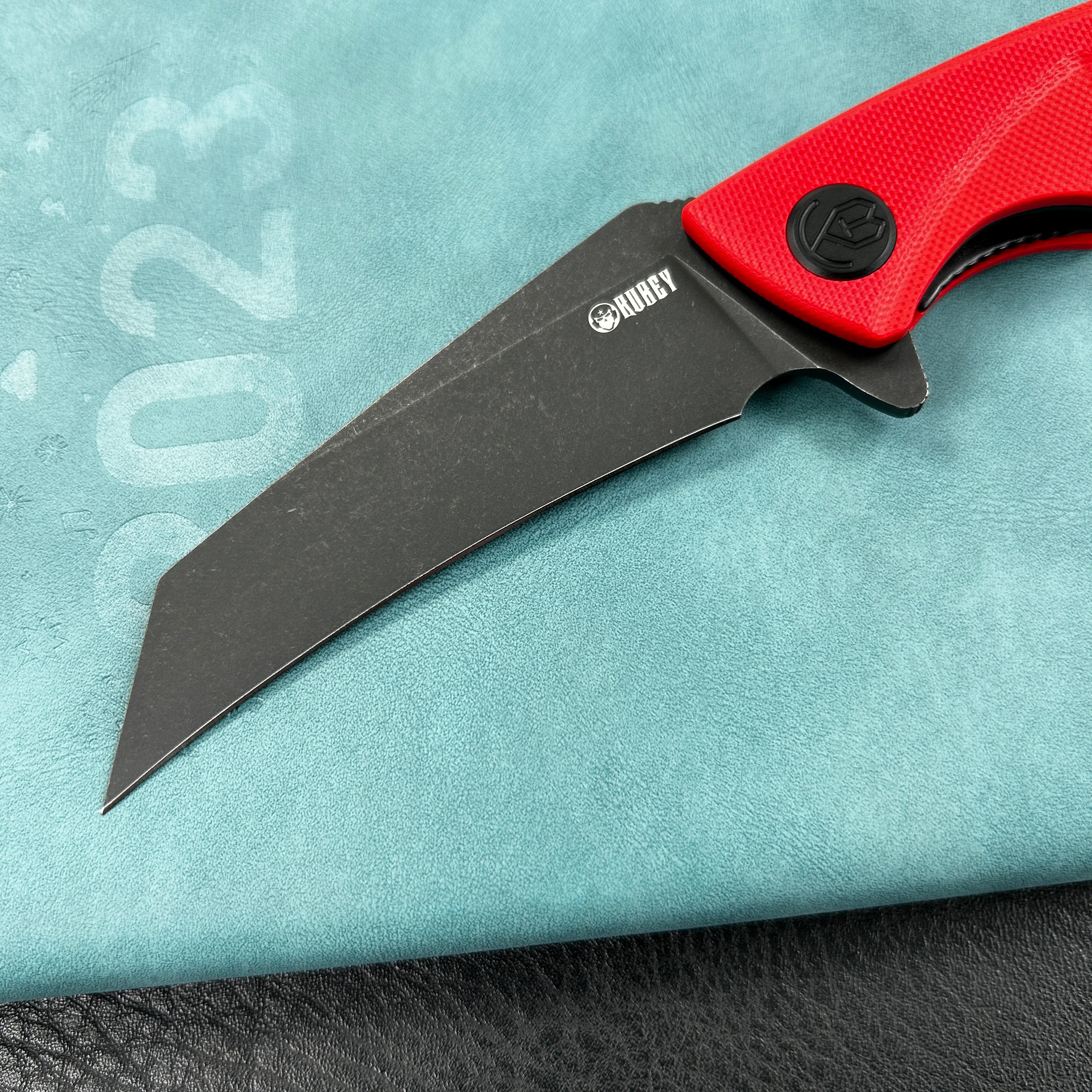 KUBEY KU212F Anteater Liner Lock Folding Knife Red G10 Handle 3.5" Blackwash 14C28N