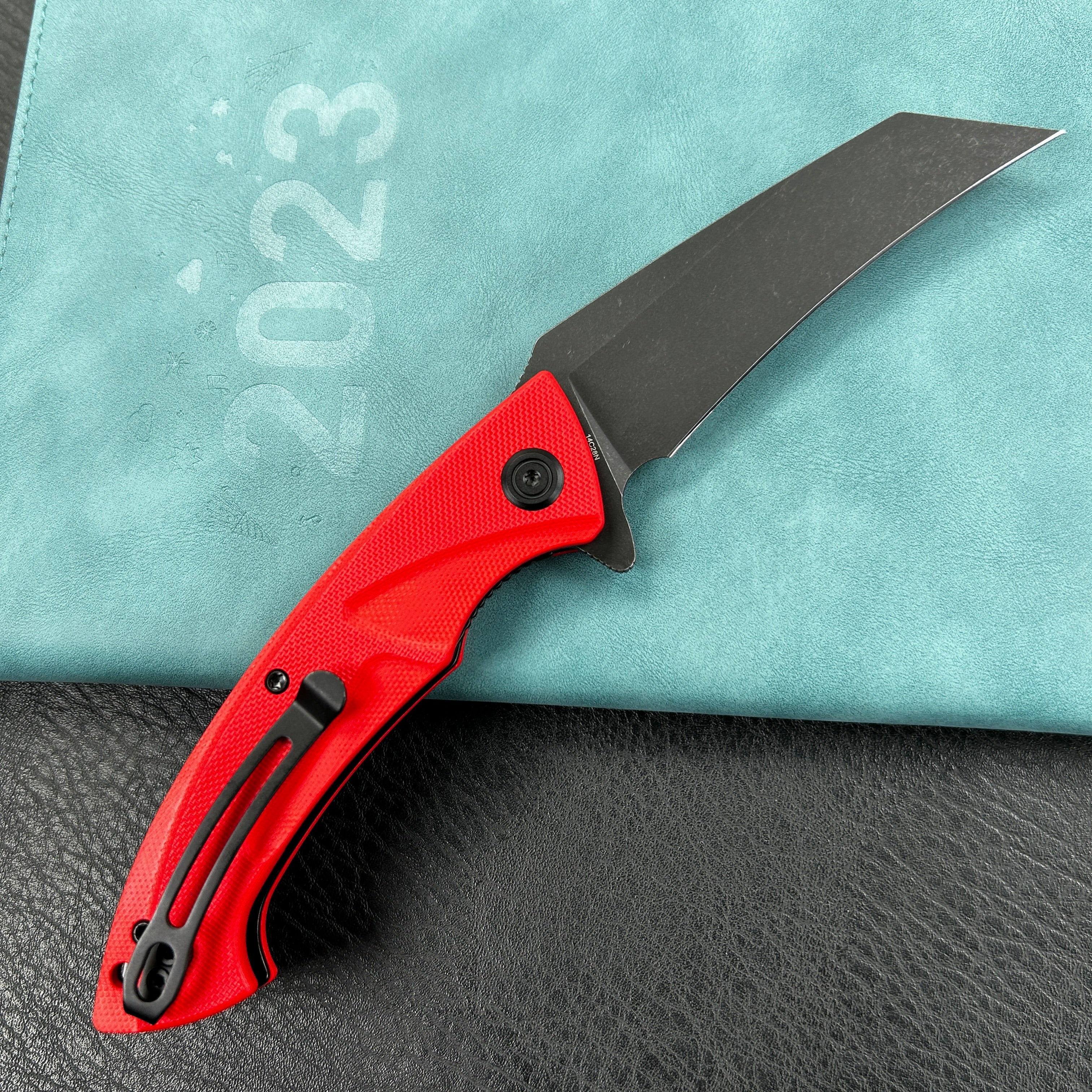 KUBEY KU212F Anteater Liner Lock Folding Knife Red G10 Handle 3.5" Blackwash 14C28N