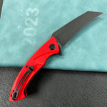 KUBEY knife KU212F Anteater Liner Lock Folding Knife Red G10 Handle 3.5" Blackwash 14C28N