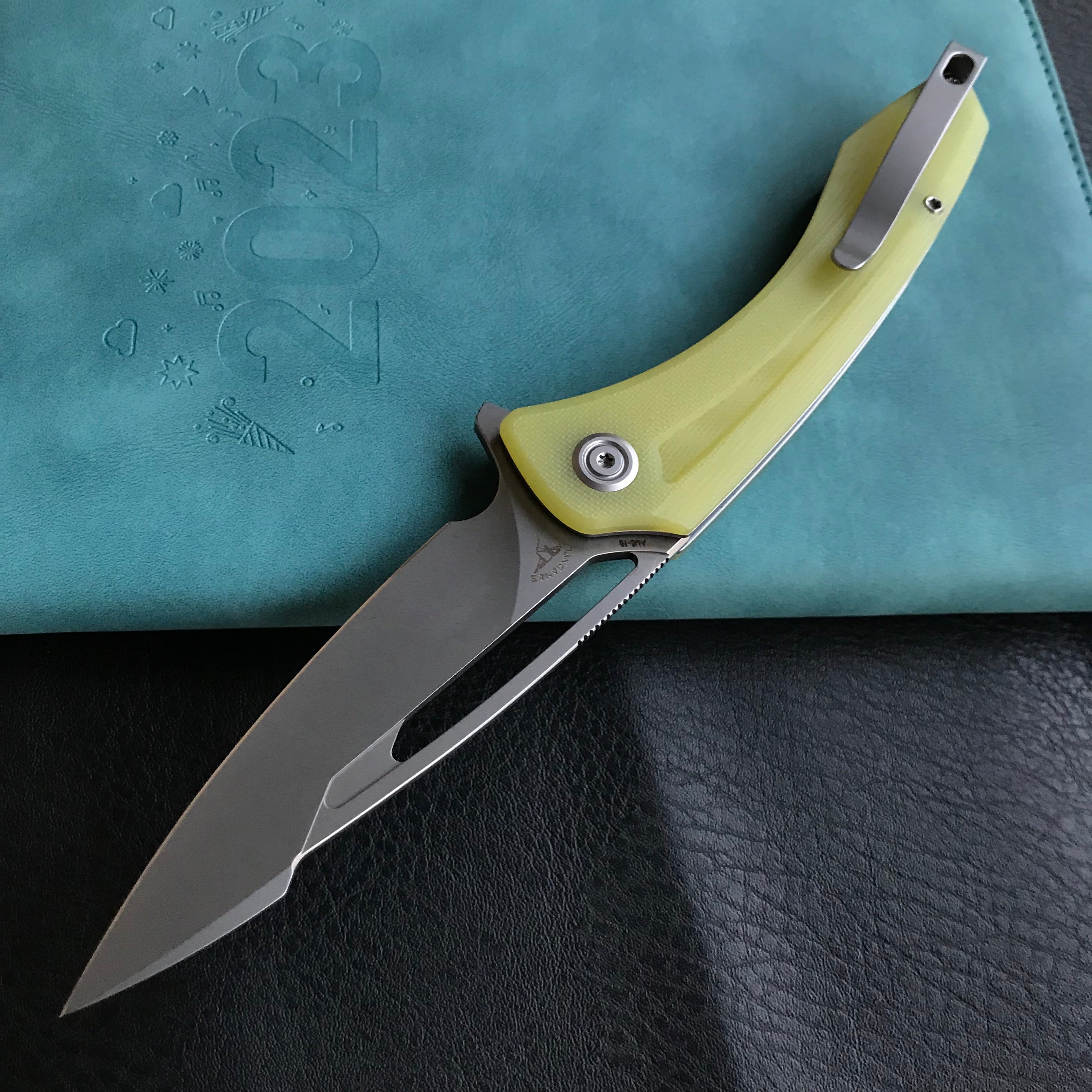 KUBEY KU345H  Merced Folding Knife 3.46" Beadblasted AUS-10 Blade With Durable Translucent Yellow G10 Handle Reliable Tactical Pocket Knife