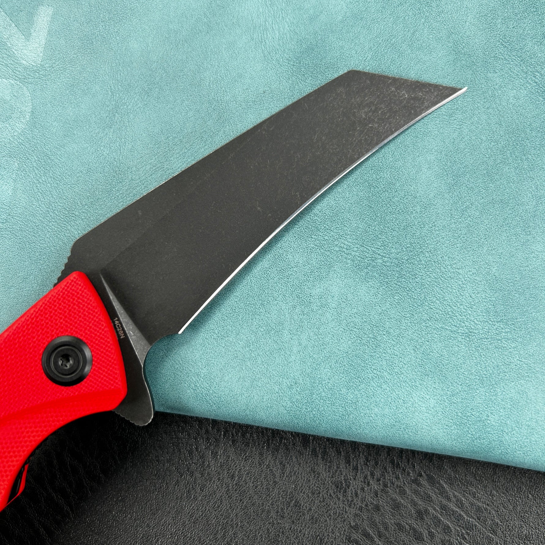 KUBEY knife KU212F Anteater Liner Lock Folding Knife Red G10 Handle 3.5" Blackwash 14C28N