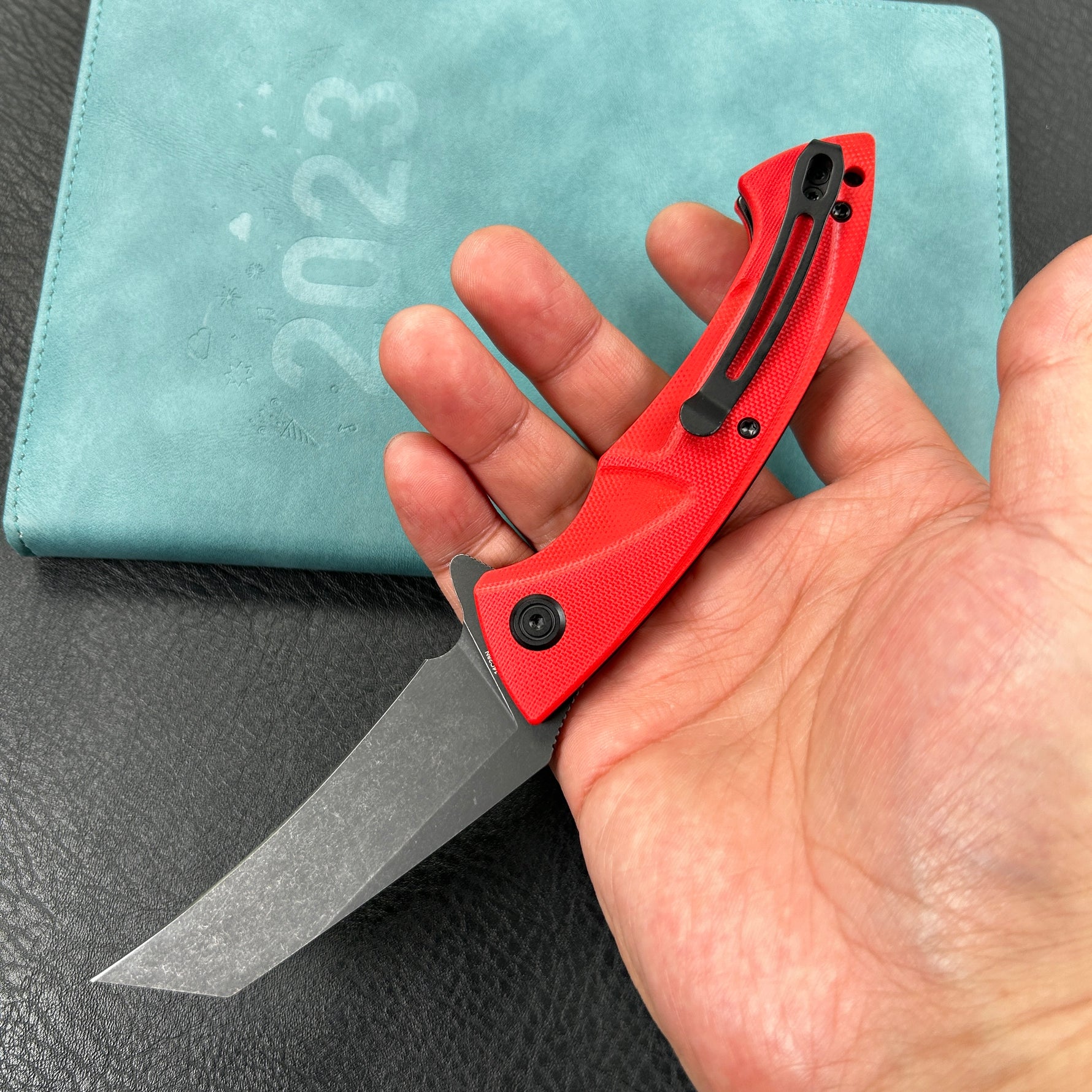 KUBEY knife KU212F Anteater Liner Lock Folding Knife Red G10 Handle 3.5" Blackwash 14C28N