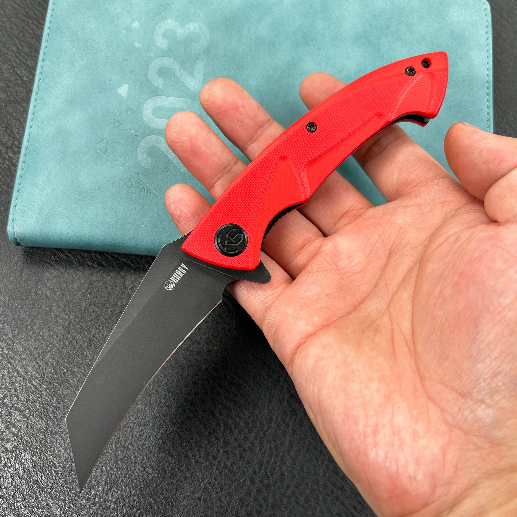 KUBEY knife KU212F Anteater Liner Lock Folding Knife Red G10 Handle 3.5" Blackwash 14C28N
