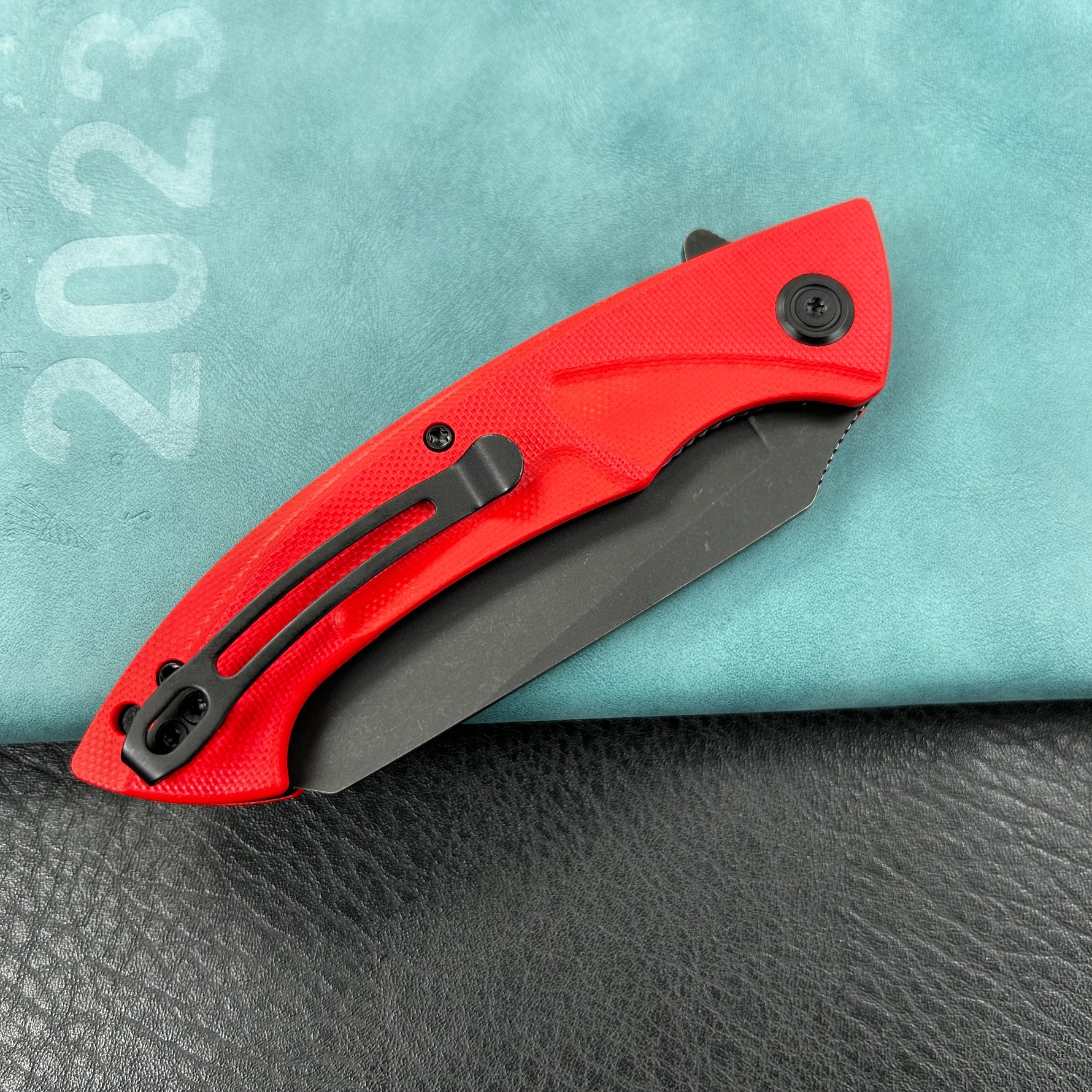 KUBEY knife KU212F Anteater Liner Lock Folding Knife Red G10 Handle 3.5" Blackwash 14C28N