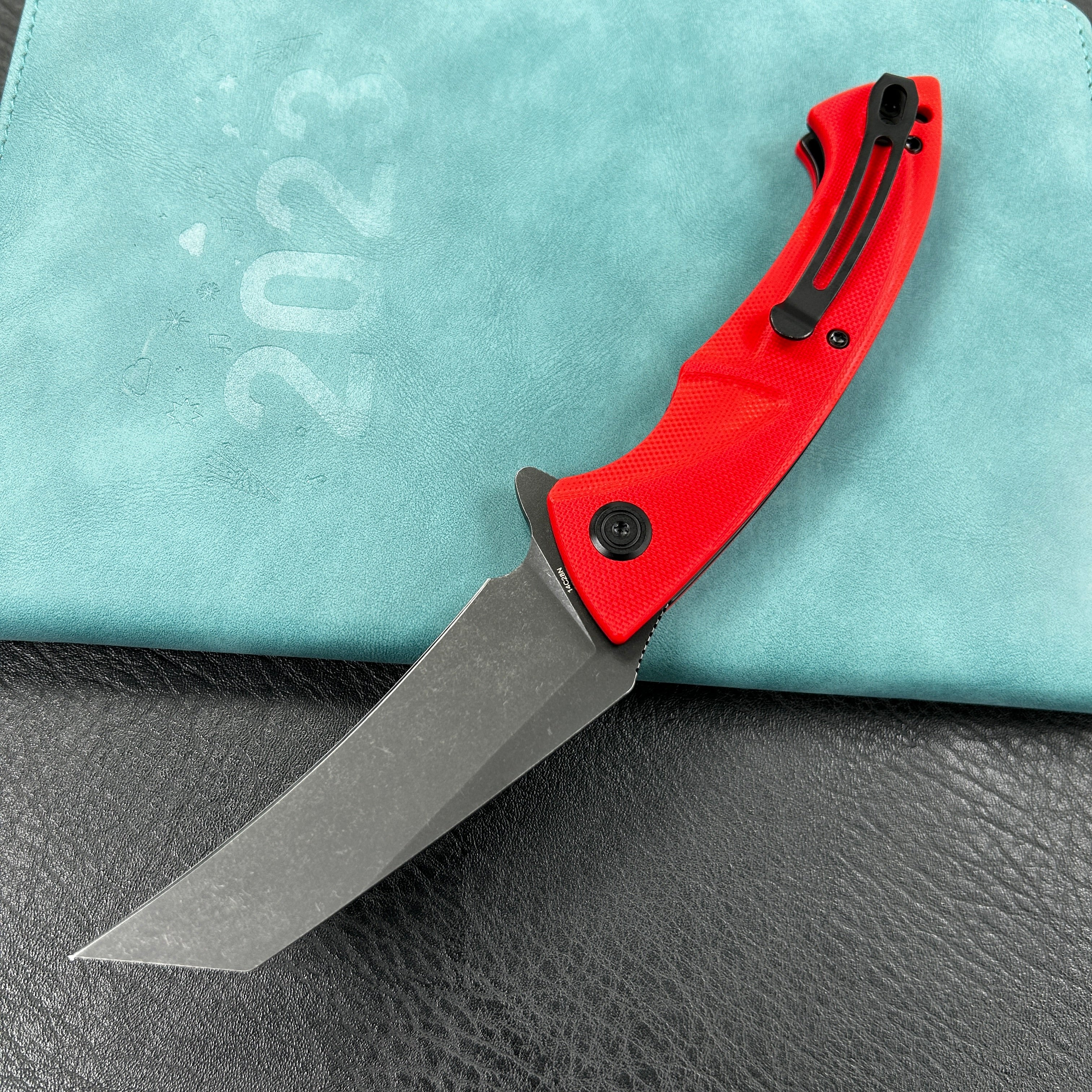 KUBEY KU212F Anteater Liner Lock Folding Knife Red G10 Handle 3.5" Blackwash 14C28N