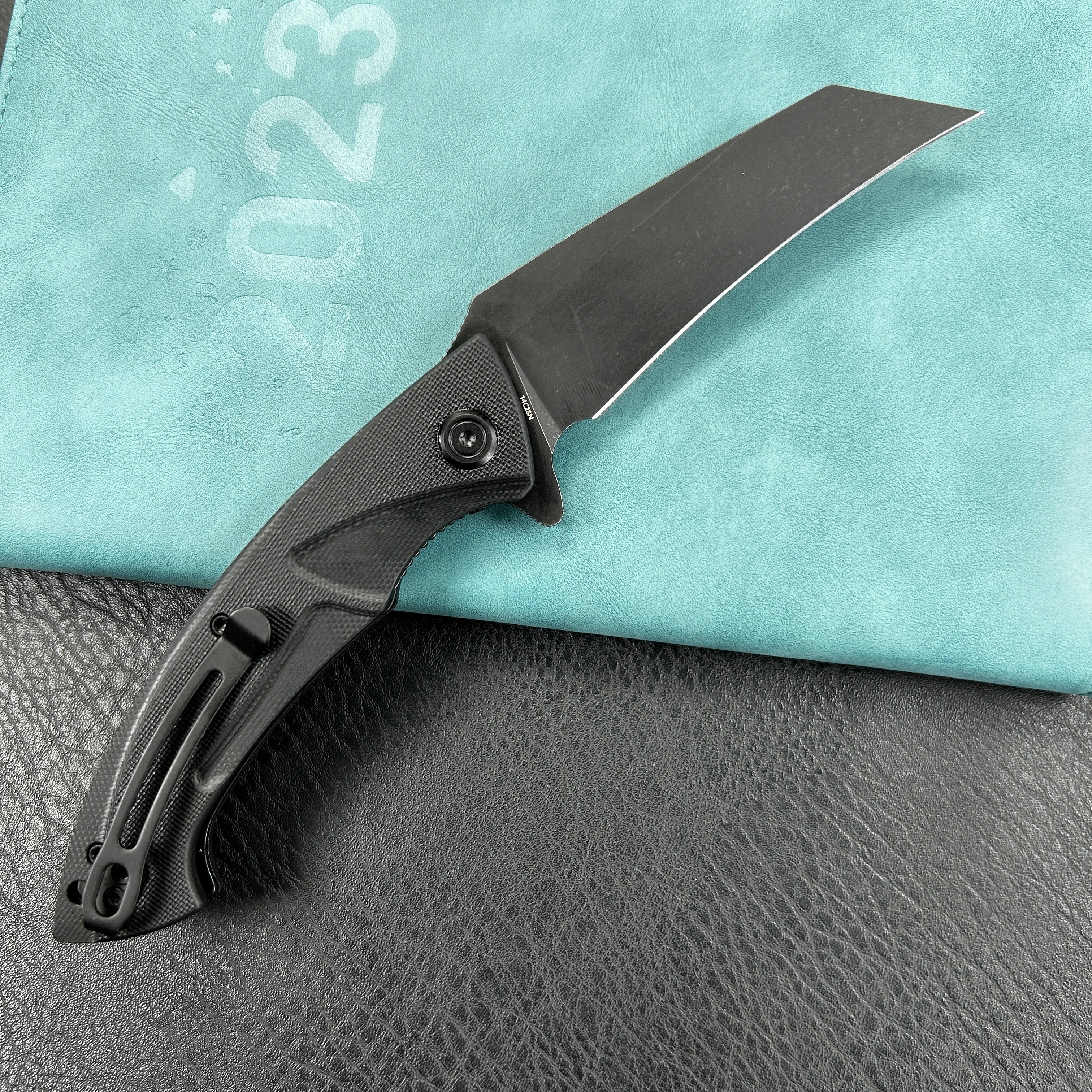 KUBEY KU212D Anteater Liner Lock Folding Knife Black G10 Handle 3.5" Blackwash 14C28N