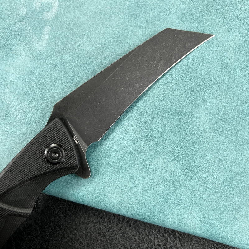 KUBEY KU212D Anteater Liner Lock Folding Knife Black G10 Handle 3.5" Blackwash 14C28N