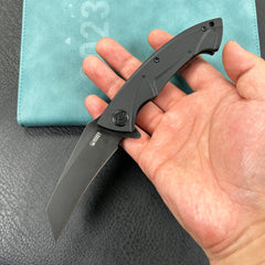 KUBEY KU212D Anteater Liner Lock Folding Knife Black G10 Handle 3.5" Blackwash 14C28N