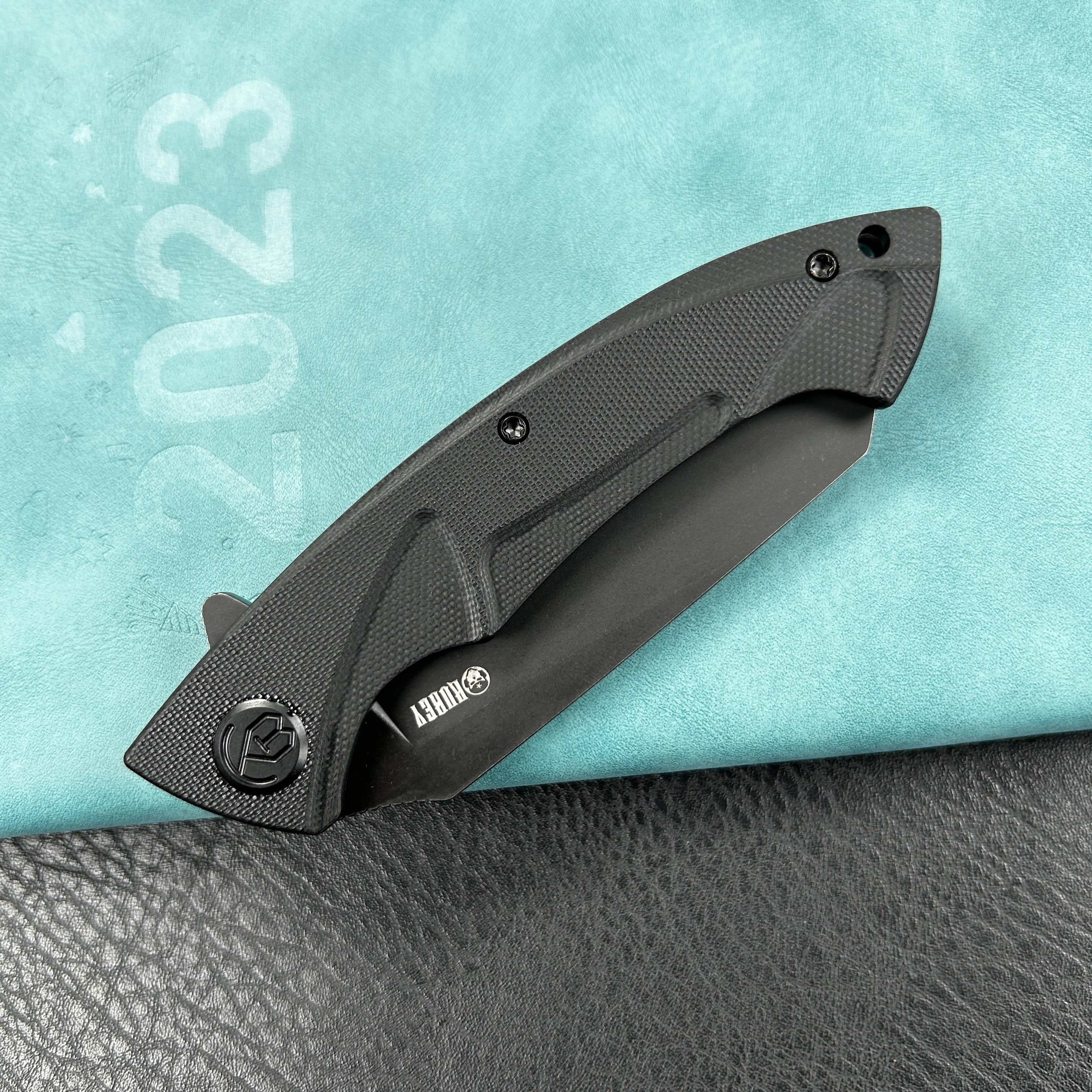 KUBEY KU212D Anteater Liner Lock Folding Knife Black G10 Handle 3.5" Blackwash 14C28N