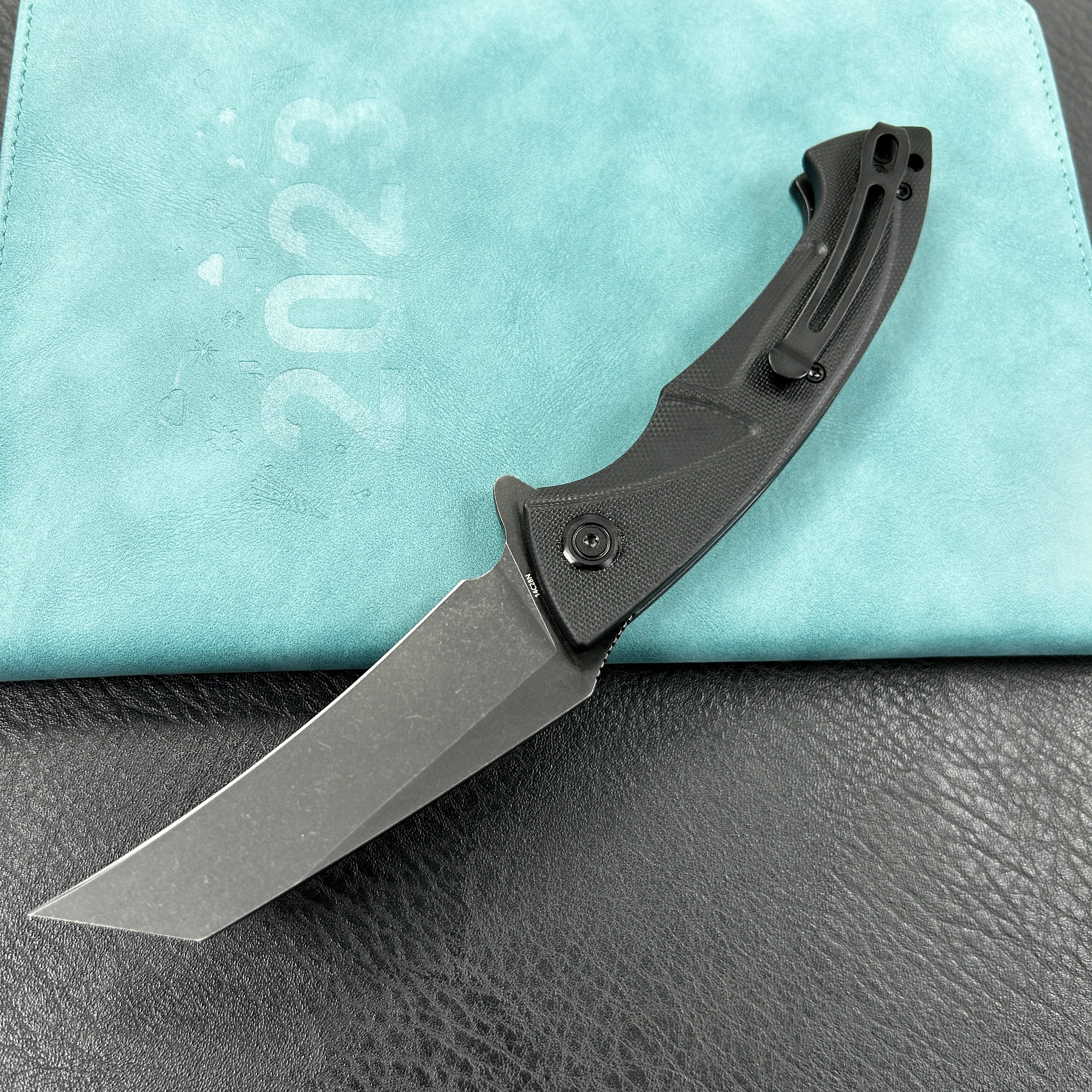 KUBEY KU212D Anteater Liner Lock Folding Knife Black G10 Handle 3.5" Blackwash 14C28N