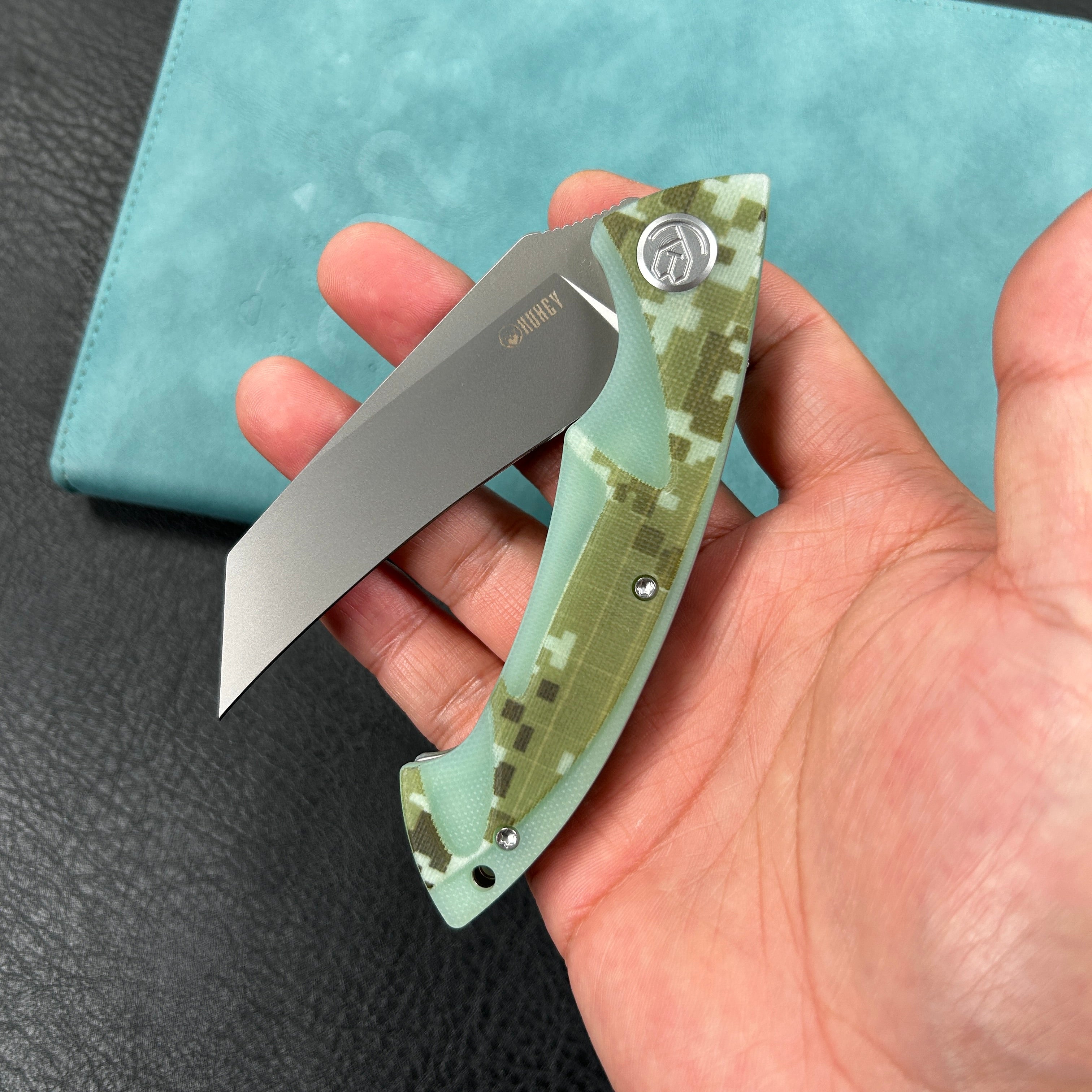 KUBEY KU212J Anteater Liner Lock Folding Knife Camo G10 Handle 3.5" Sandblast 14C28N