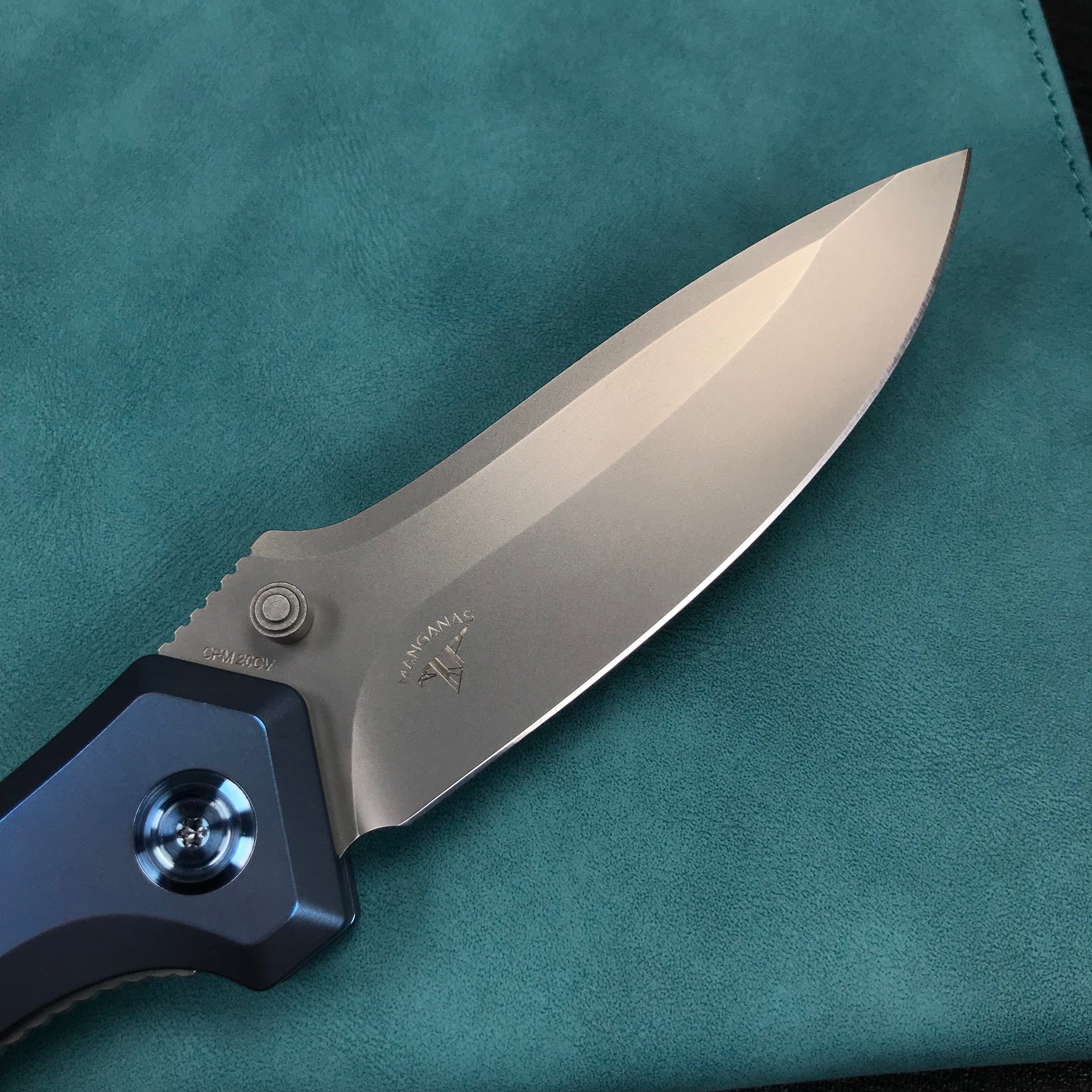 KUBEY KB314R Ruckus Liner Lock Folding Knife Blue Ti Handle 3.31" Bead Blasted CPM 20CV