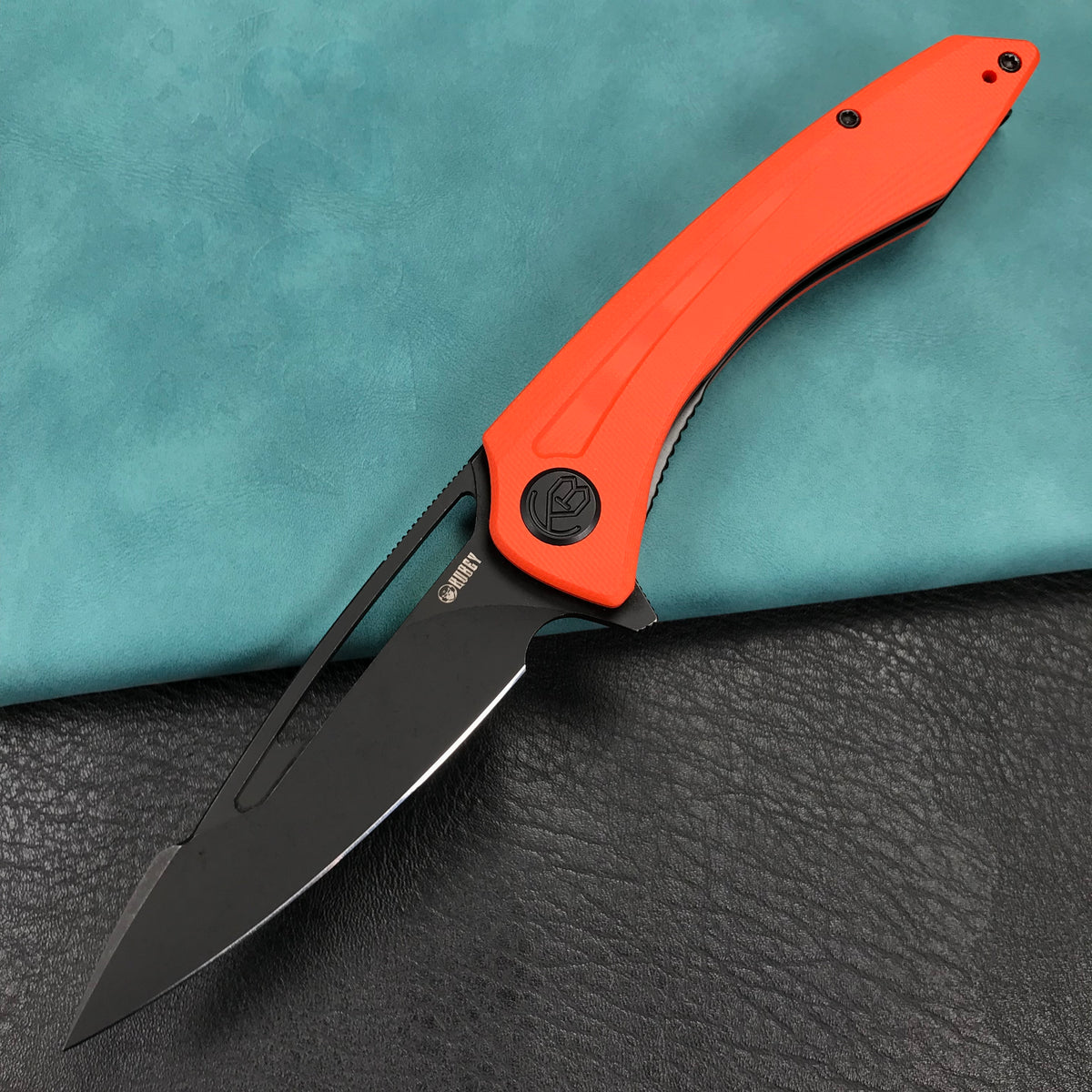 KUBEY KU345G Merced Folding Knife 3.46" Blackwash AUS-10 Blade With Durable Orange G10 Handle Reliable Tactical Pocket Knife