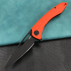 KUBEY KU345G Merced Folding Knife 3.46" Blackwash AUS-10 Blade With Durable Orange G10 Handle Reliable Tactical Pocket Knife