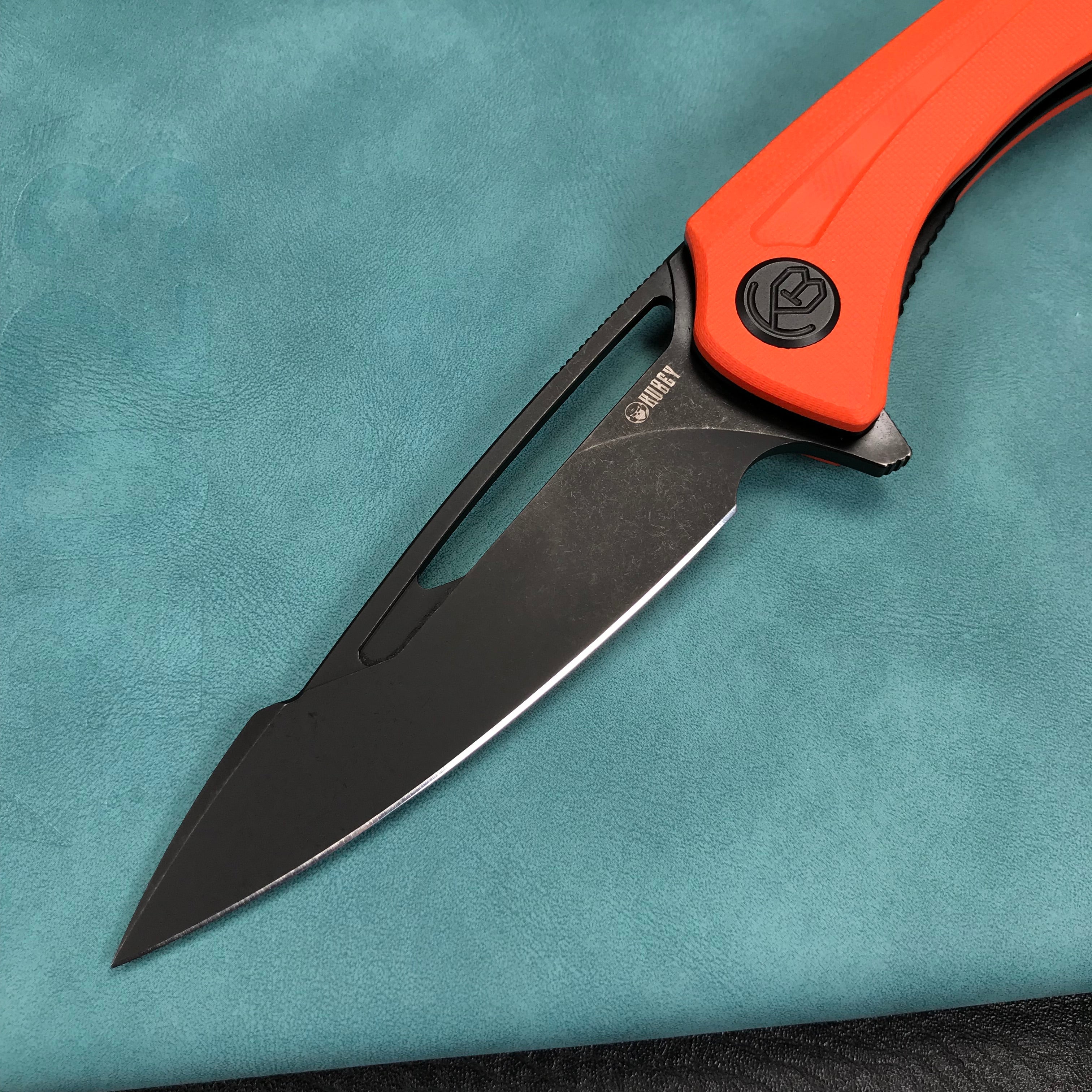 KUBEY KU345G Merced Folding Knife 3.46" Blackwash AUS-10 Blade With Durable Orange G10 Handle Reliable Tactical Pocket Knife