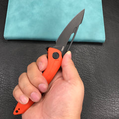 KUBEY KU345G Merced Folding Knife 3.46" Blackwash AUS-10 Blade With Durable Orange G10 Handle Reliable Tactical Pocket Knife