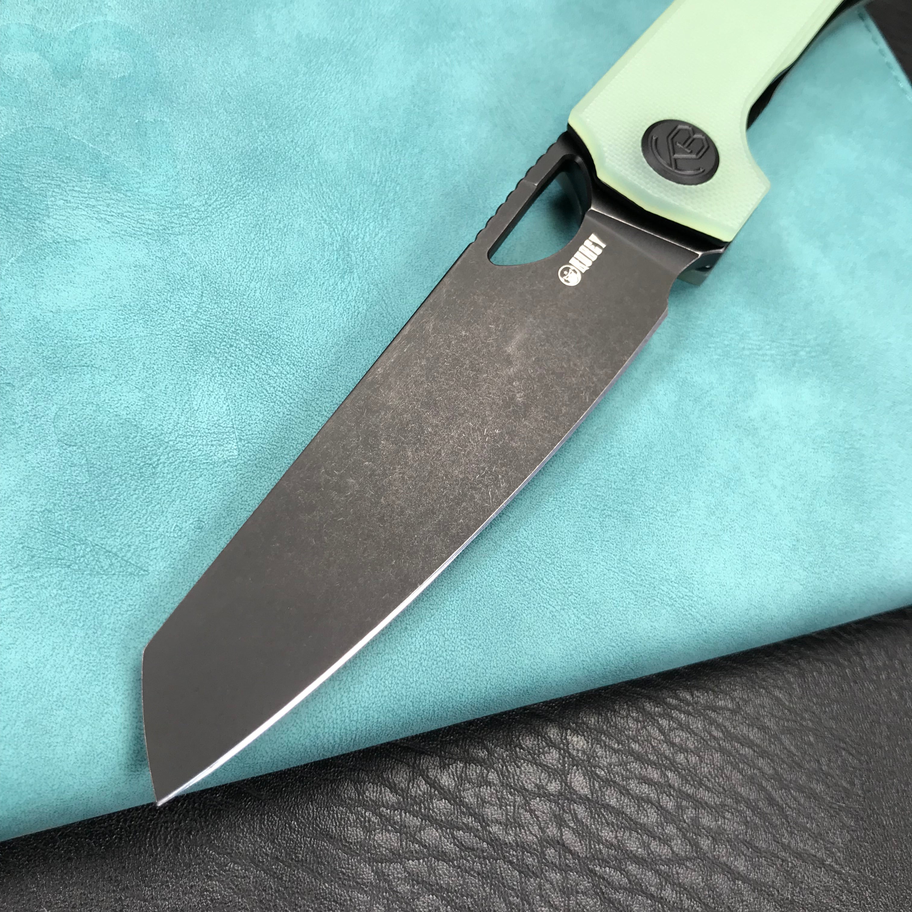 KUBEY KU365D Elang Liner Lock Folding Knife Jade G10 Handle 3.94" Blackwashed Sheepsfoot AUS-10