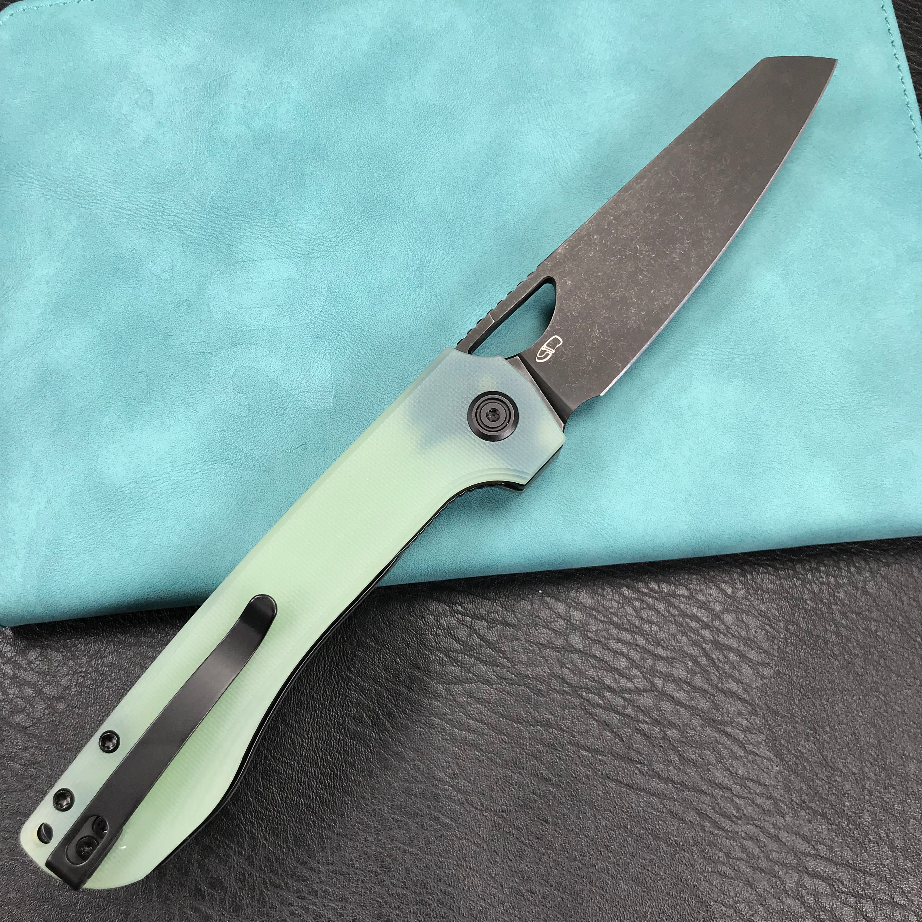 KUBEY KU365D Elang Liner Lock Folding Knife Jade G10 Handle 3.94" Blackwashed Sheepsfoot AUS-10