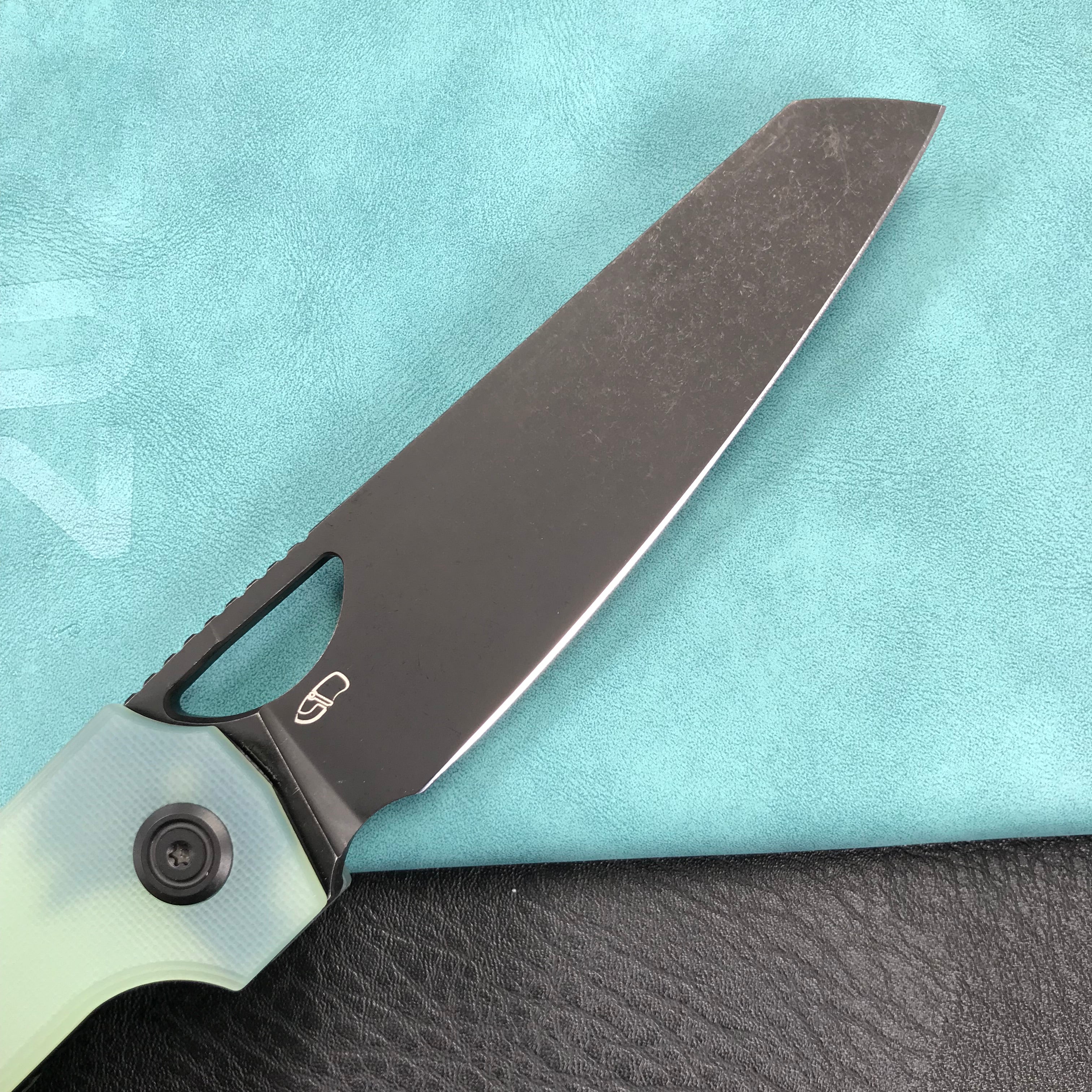 KUBEY KU365D Elang Liner Lock Folding Knife Jade G10 Handle 3.94" Blackwashed Sheepsfoot AUS-10