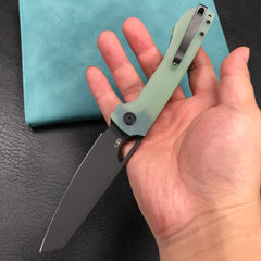 KUBEY KU365D Elang Liner Lock Folding Knife Jade G10 Handle 3.94" Blackwashed Sheepsfoot AUS-10