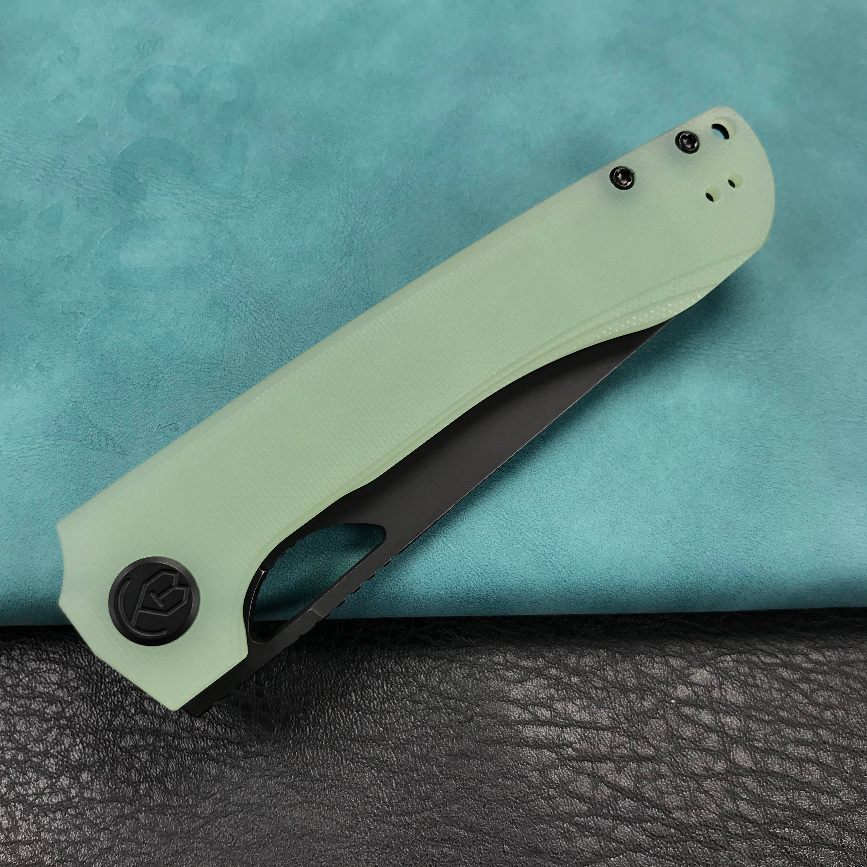 KUBEY KU365D Elang Liner Lock Folding Knife Jade G10 Handle 3.94" Blackwashed Sheepsfoot AUS-10