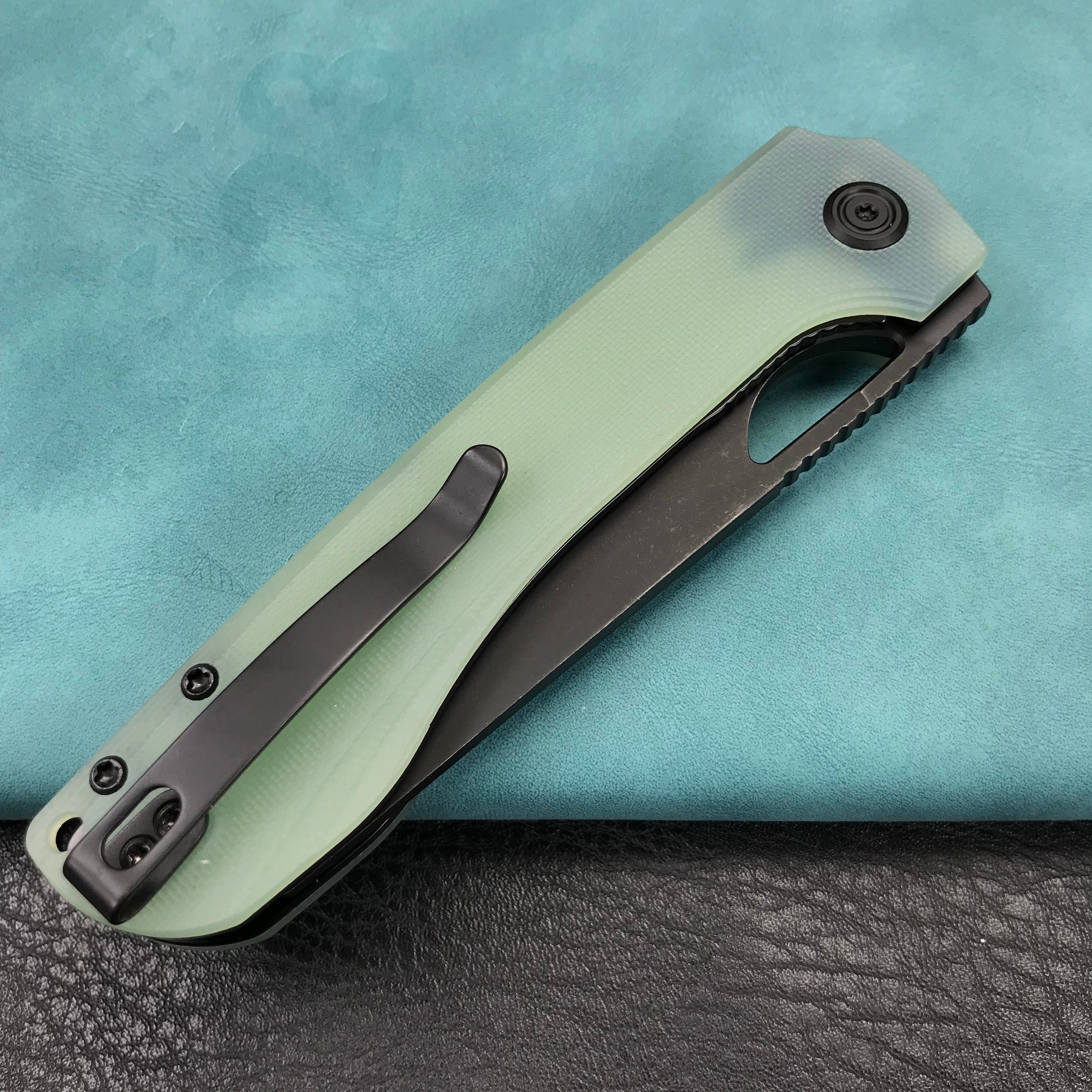 KUBEY KU365D Elang Liner Lock Folding Knife Jade G10 Handle 3.94" Blackwashed Sheepsfoot AUS-10