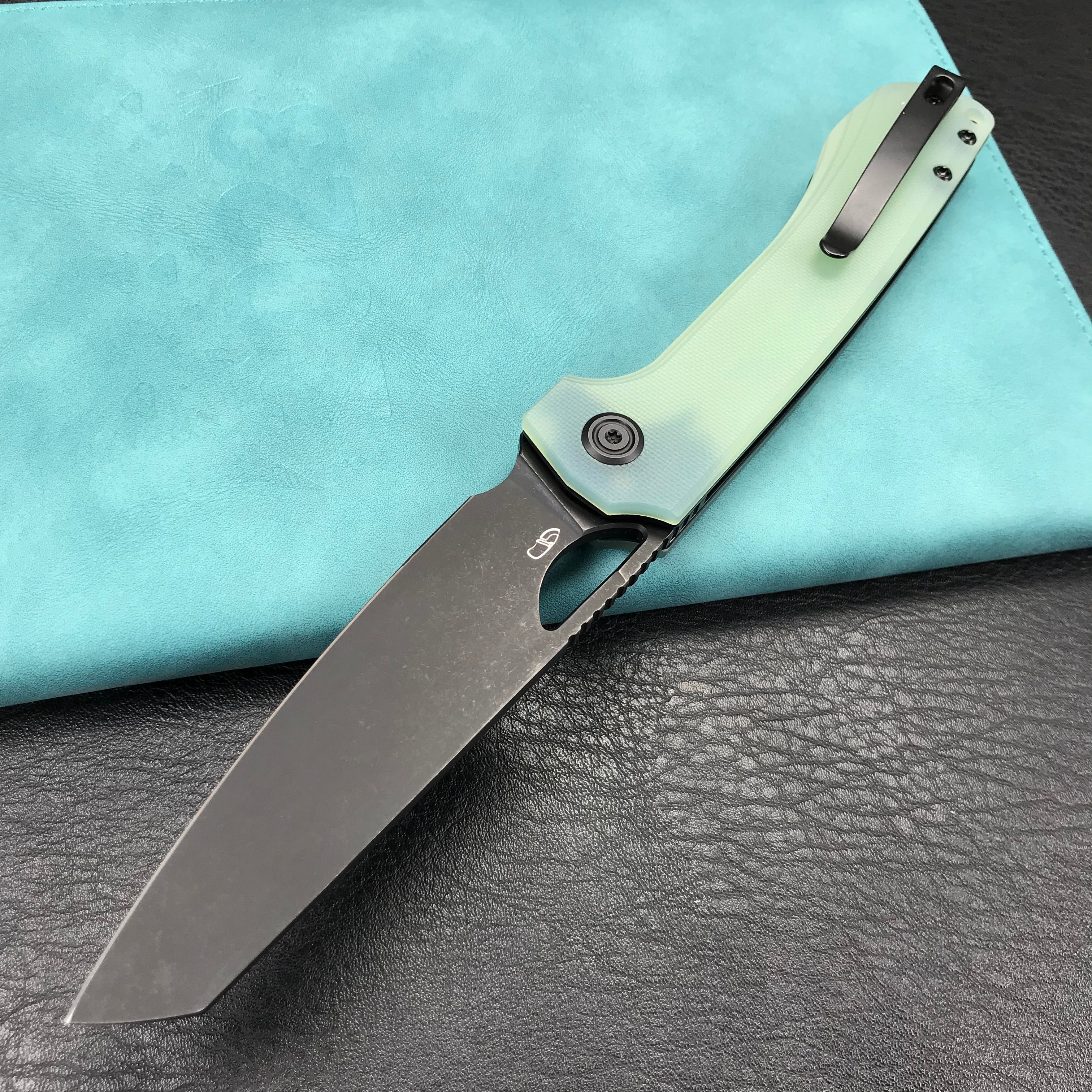 KUBEY KU365D Elang Liner Lock Folding Knife Jade G10 Handle 3.94" Blackwashed Sheepsfoot AUS-10