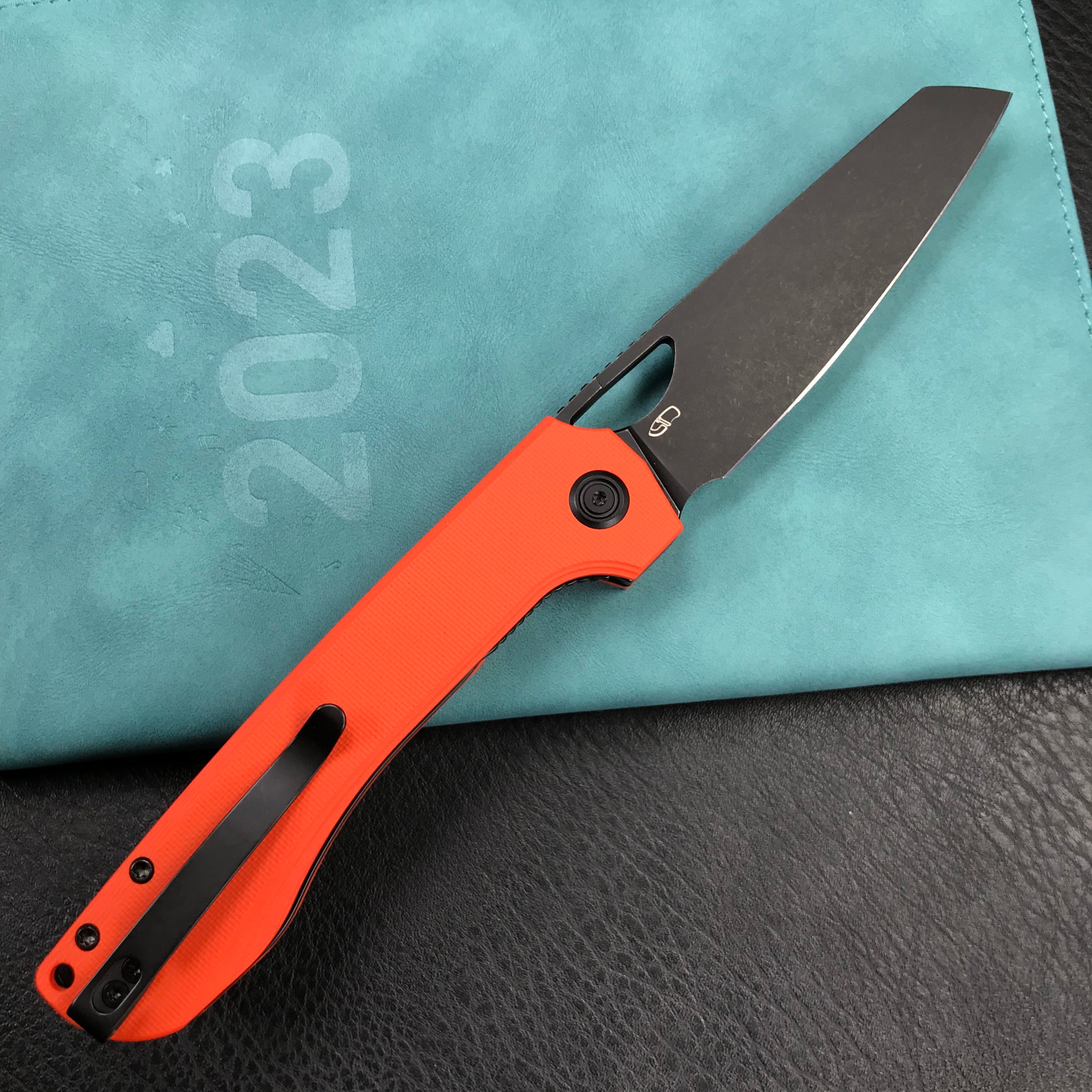 KUBEY KU365B Elang Liner Lock Folding Knife Orange G10 Handle 3.94" Blackwashed Sheepsfoot AUS-10