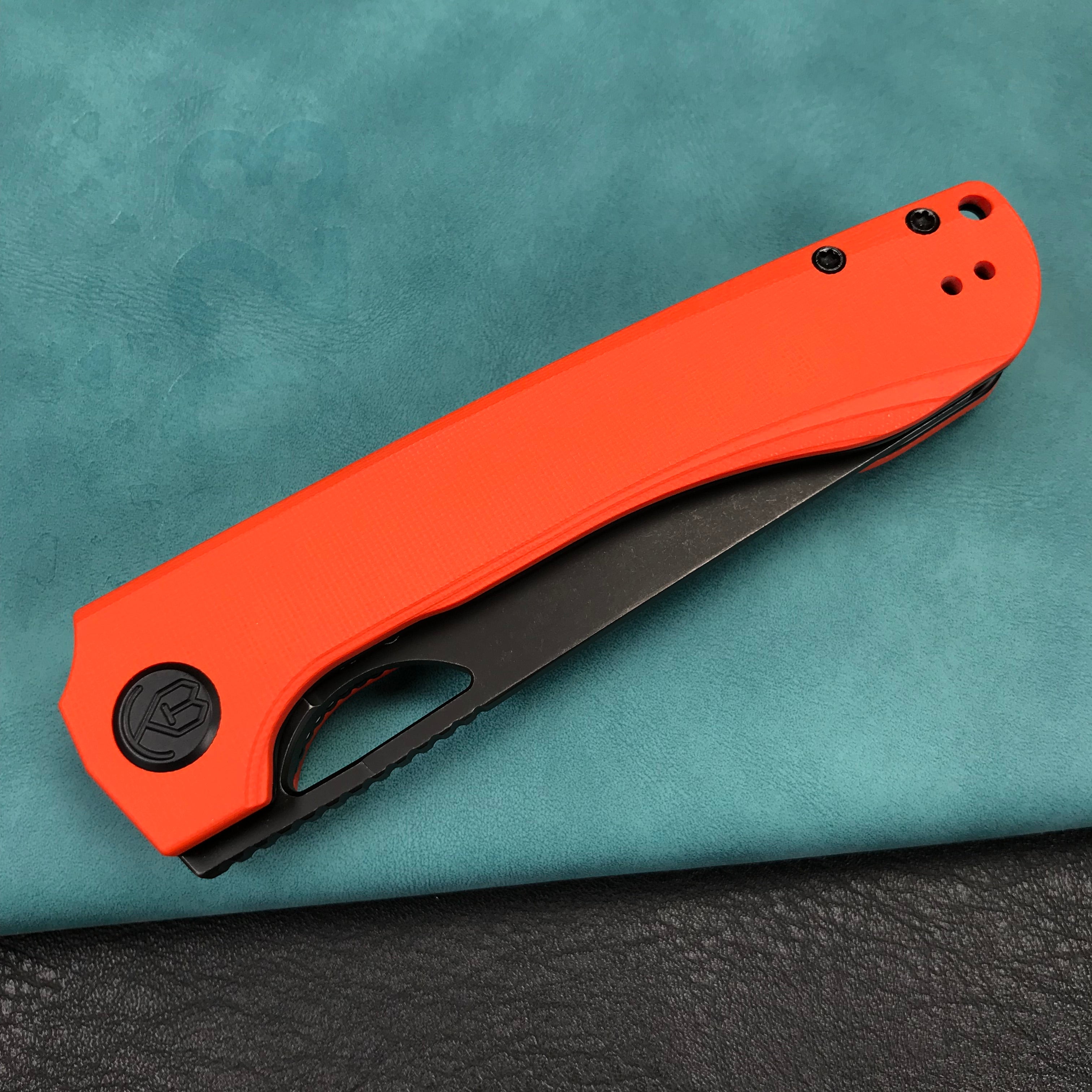 KUBEY KU365B Elang Liner Lock Folding Knife Orange G10 Handle 3.94" Blackwashed Sheepsfoot AUS-10