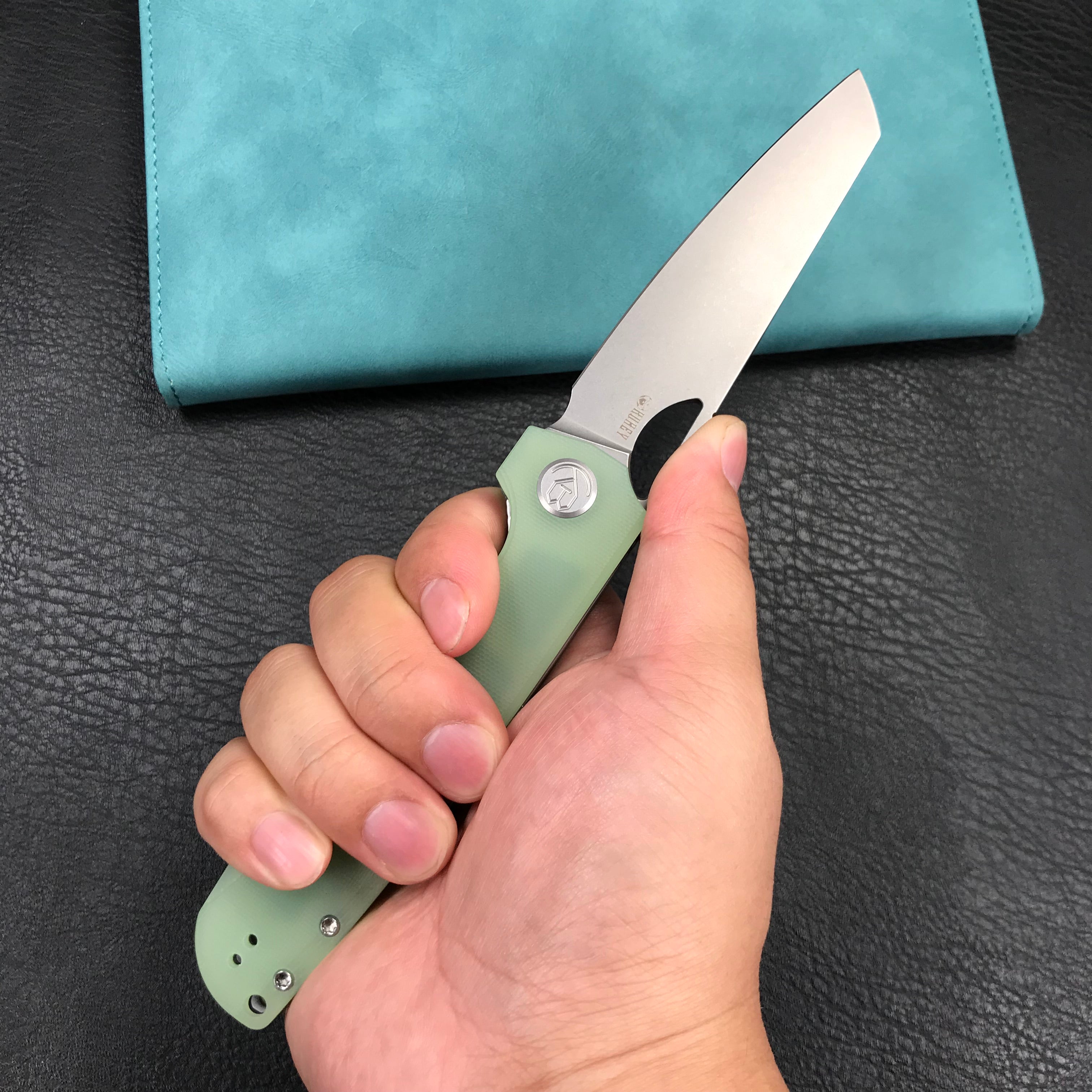 KUBEY KU365C Elang Liner Lock Folding Knife Jade G10 Handle 3.94" Bead Blasted Sheepsfoot AUS-10