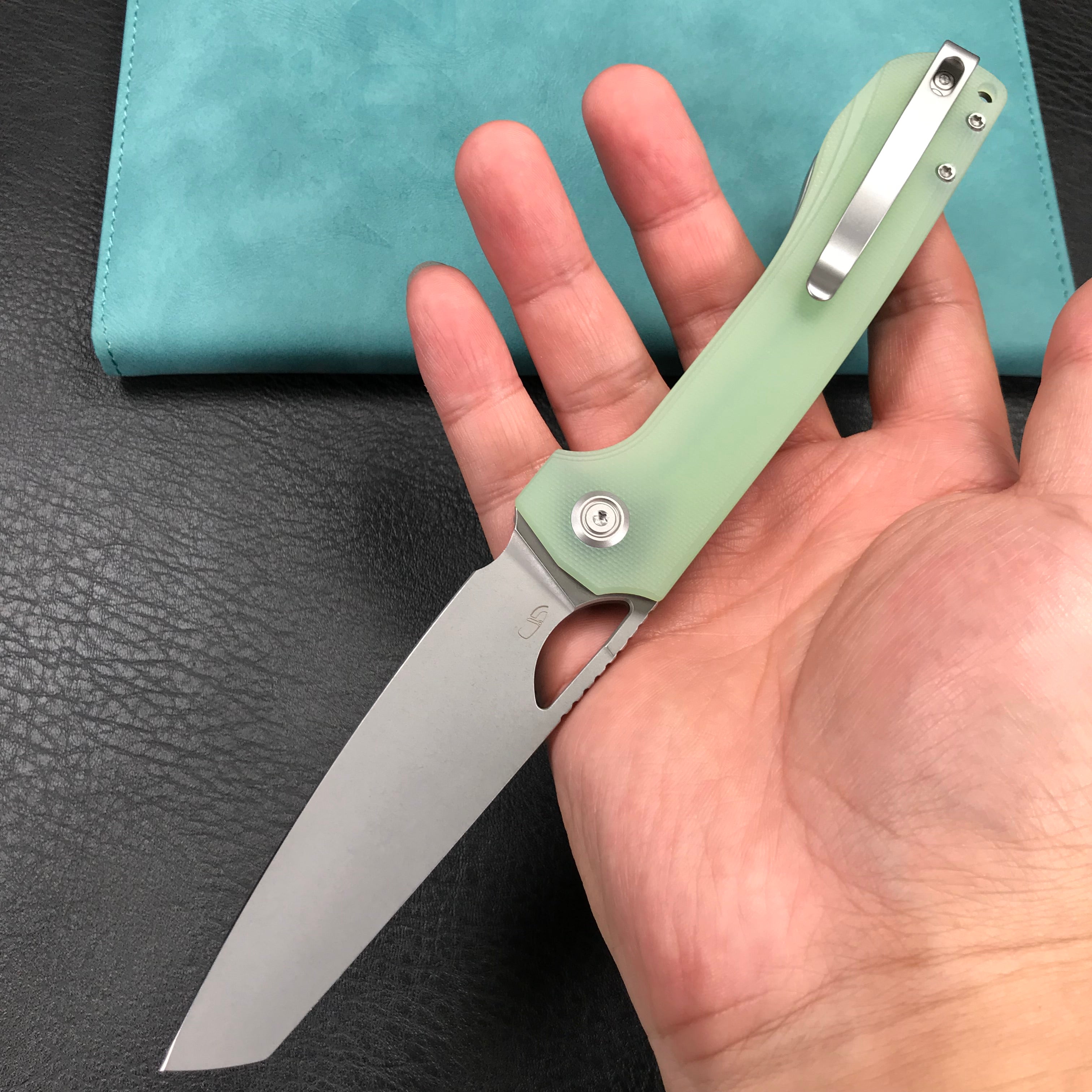 KUBEY KU365C Elang Liner Lock Folding Knife Jade G10 Handle 3.94" Bead Blasted Sheepsfoot AUS-10