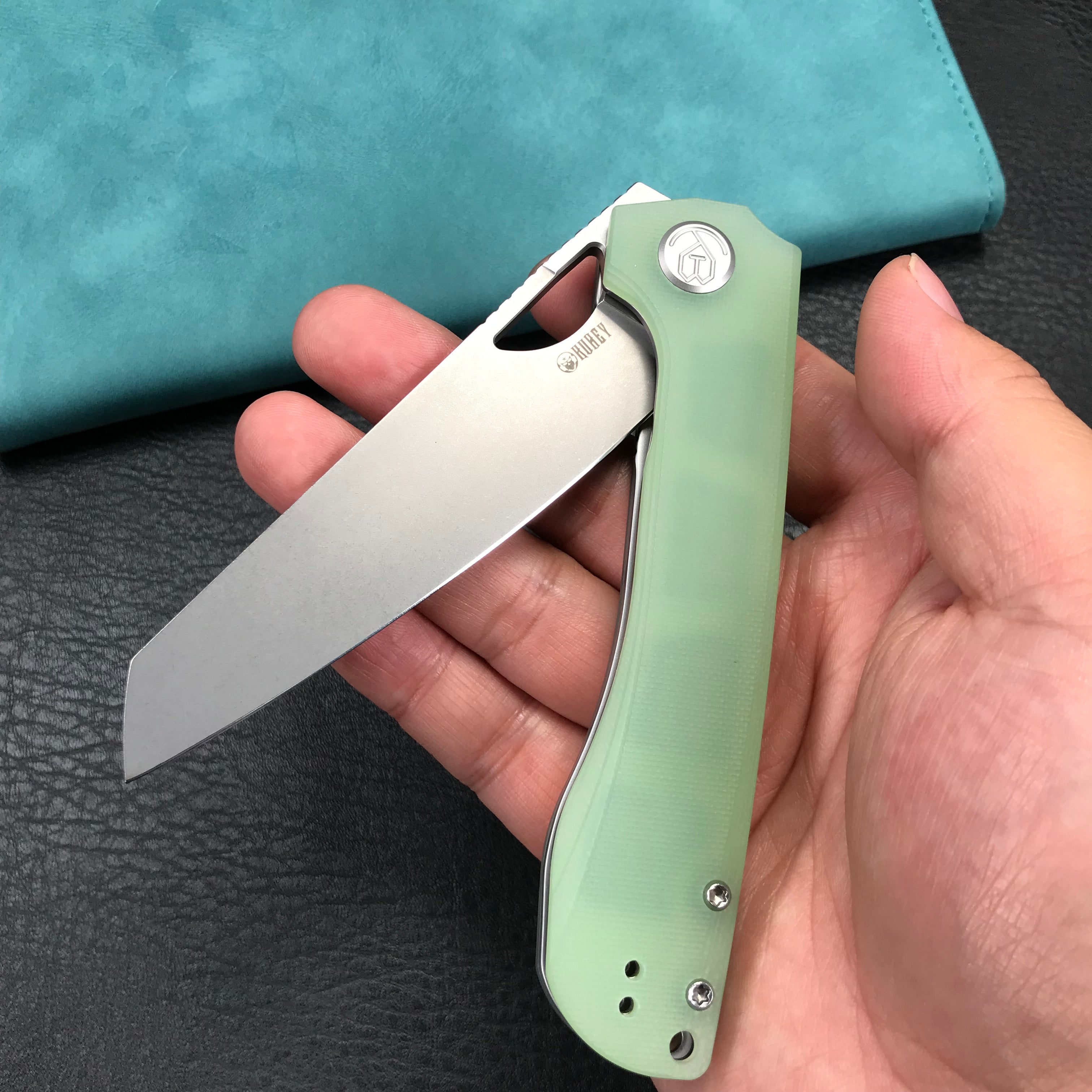 KUBEY KU365C Elang Liner Lock Folding Knife Jade G10 Handle 3.94" Bead Blasted Sheepsfoot AUS-10