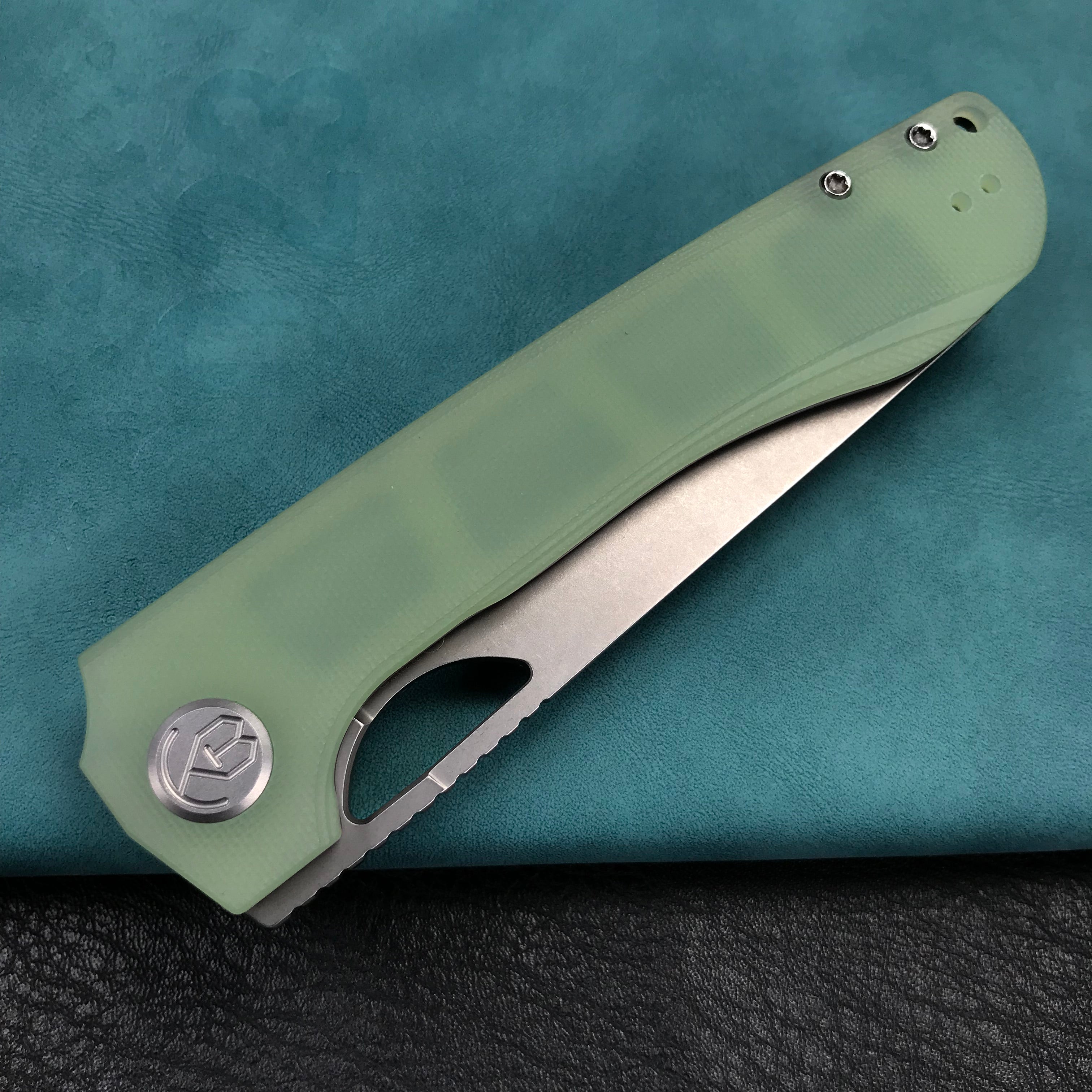 KUBEY KU365C Elang Liner Lock Folding Knife Jade G10 Handle 3.94" Bead Blasted Sheepsfoot AUS-10