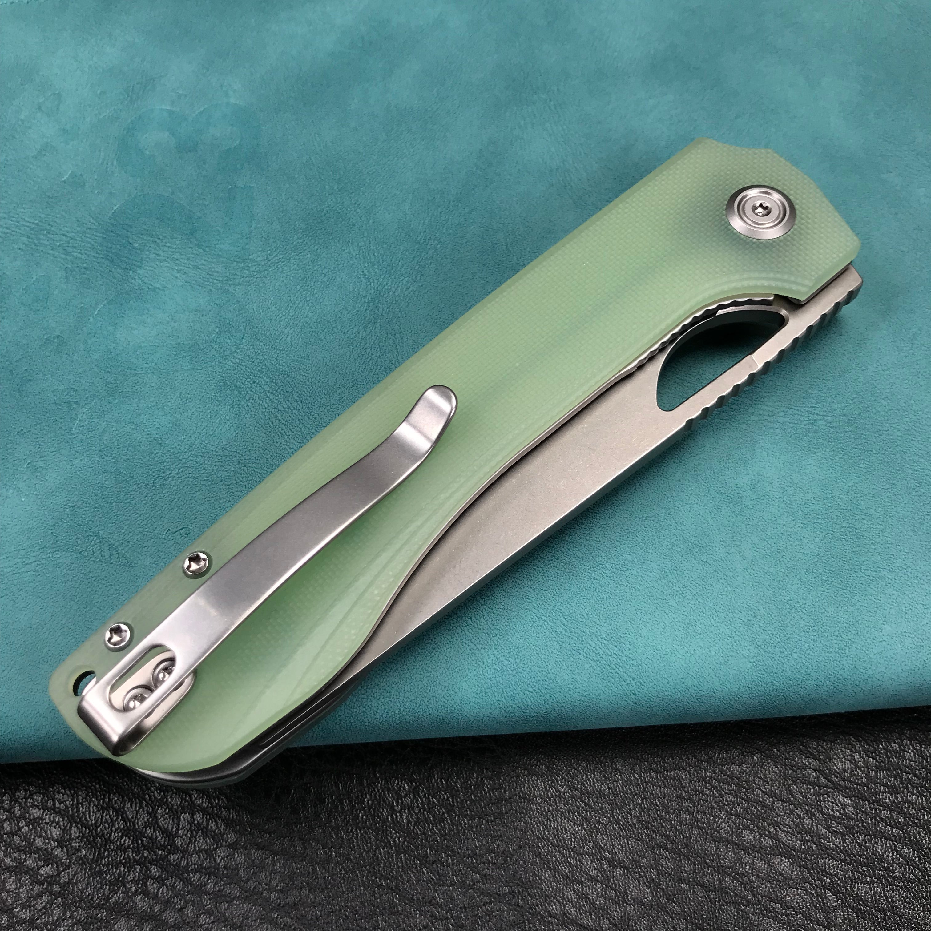 KUBEY KU365C Elang Liner Lock Folding Knife Jade G10 Handle 3.94" Bead Blasted Sheepsfoot AUS-10