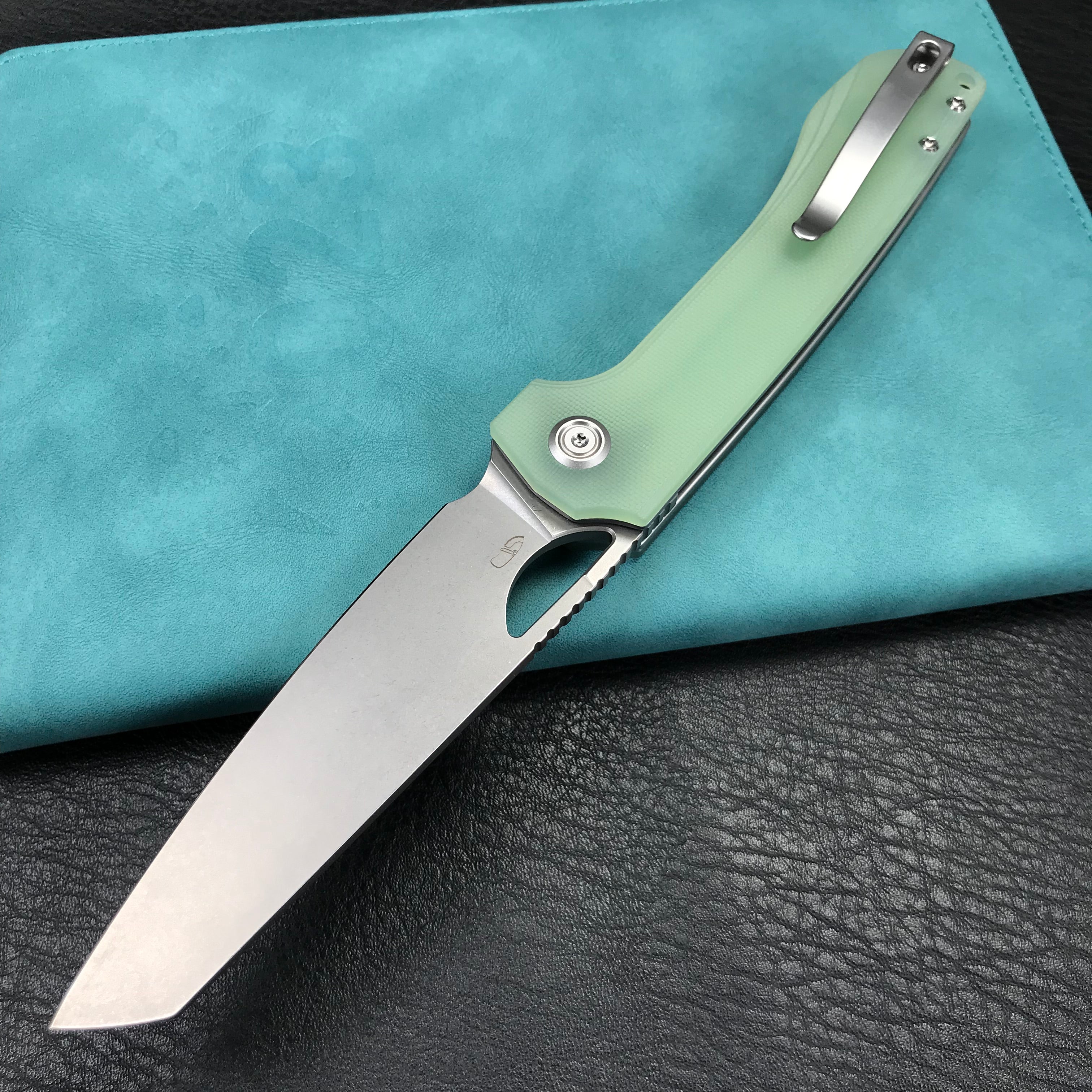 KUBEY KU365C Elang Liner Lock Folding Knife Jade G10 Handle 3.94" Bead Blasted Sheepsfoot AUS-10