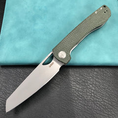 KUBEY KU365E Elang Liner Lock Folding Knife Green Micarta Handle 3.94" Bead Blasted Sheepsfoot AUS-10