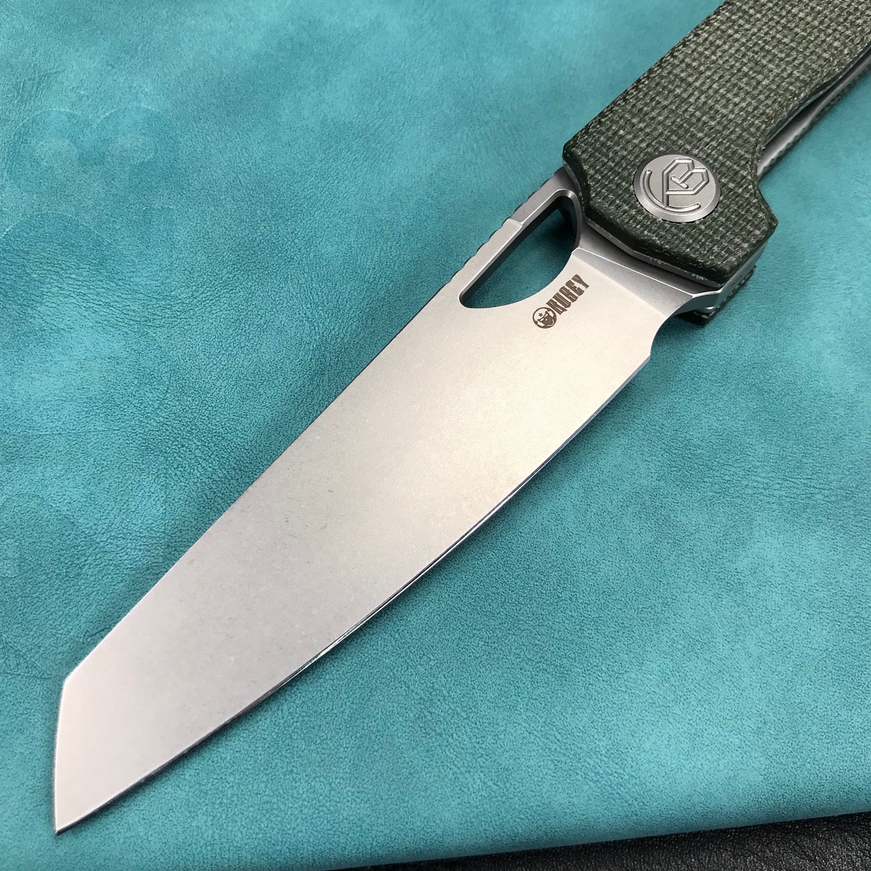 KUBEY KU365E Elang Liner Lock Folding Knife Green Micarta Handle 3.94" Bead Blasted Sheepsfoot AUS-10