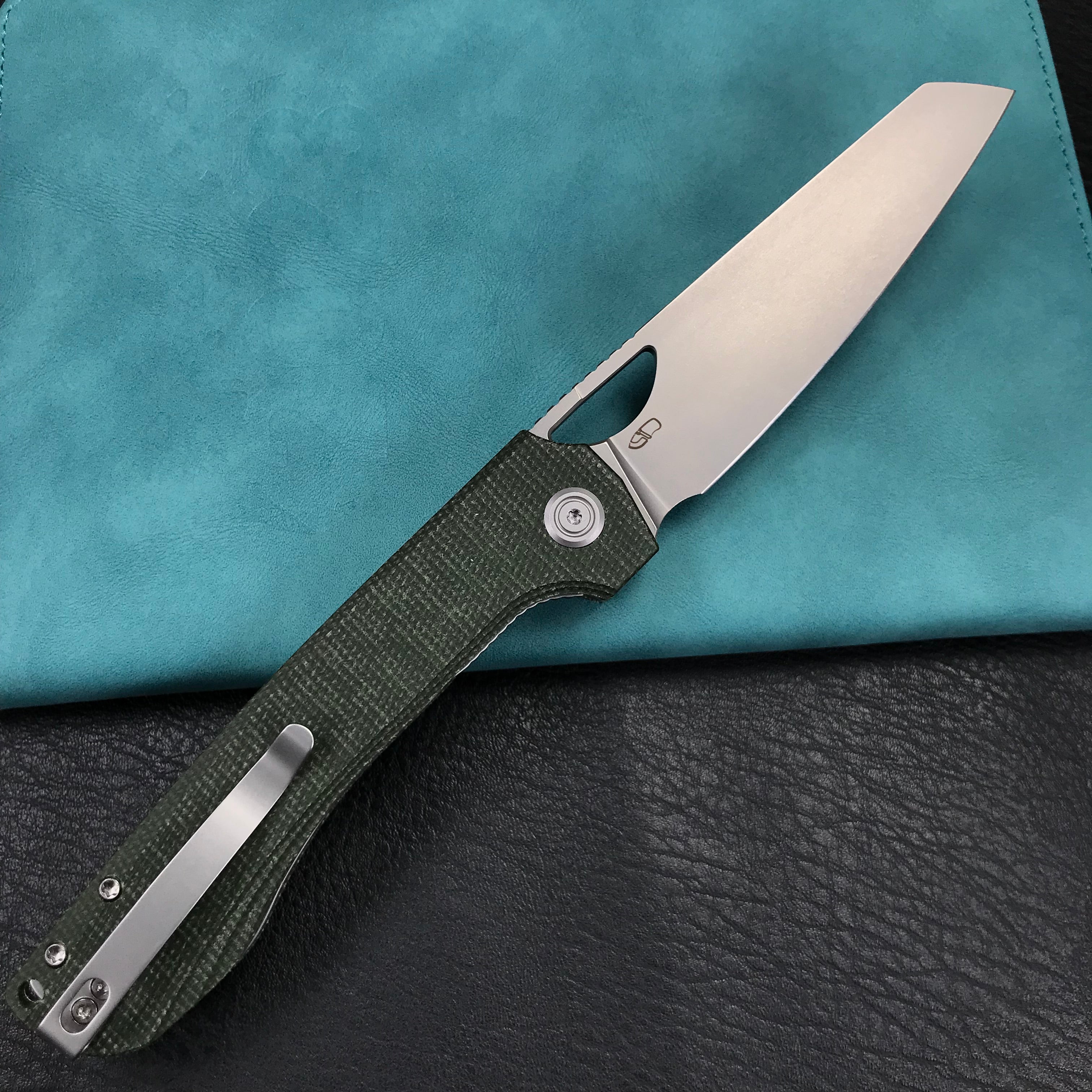 KUBEY KU365E Elang Liner Lock Folding Knife Green Micarta Handle 3.94" Bead Blasted Sheepsfoot AUS-10