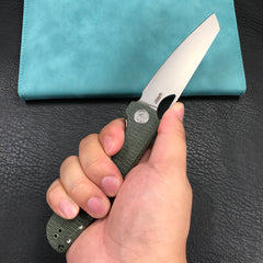 KUBEY KU365E Elang Liner Lock Folding Knife Green Micarta Handle 3.94" Bead Blasted Sheepsfoot AUS-10