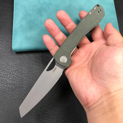 KUBEY KU365E Elang Liner Lock Folding Knife Green Micarta Handle 3.94" Bead Blasted Sheepsfoot AUS-10