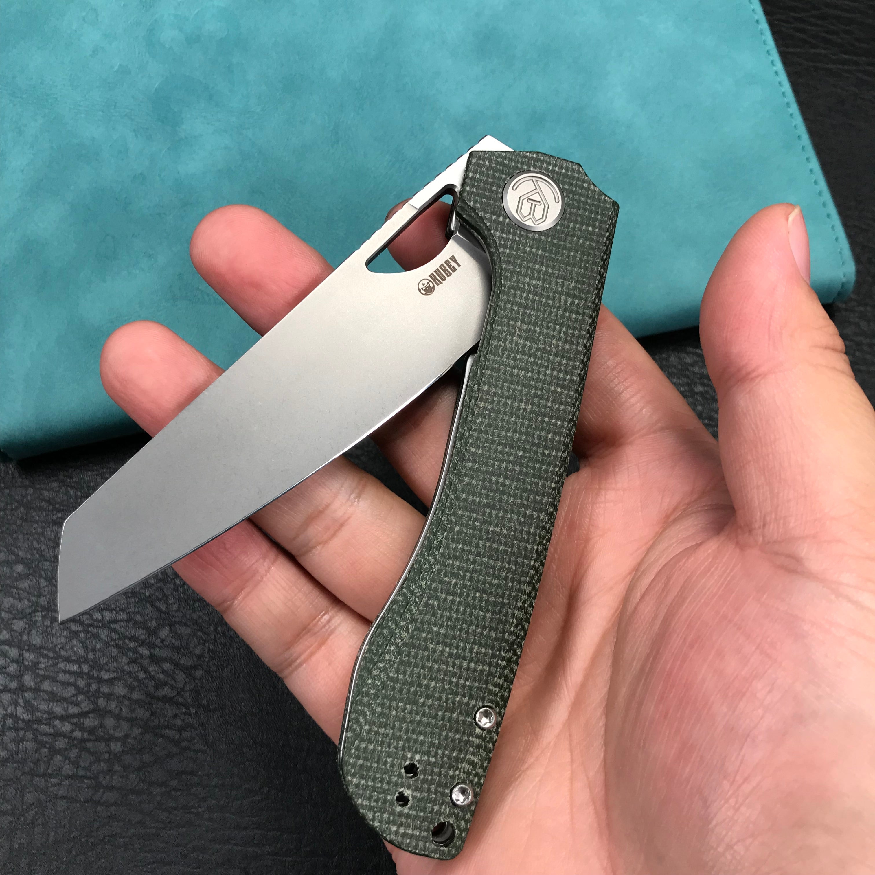 KUBEY KU365E Elang Liner Lock Folding Knife Green Micarta Handle 3.94" Bead Blasted Sheepsfoot AUS-10