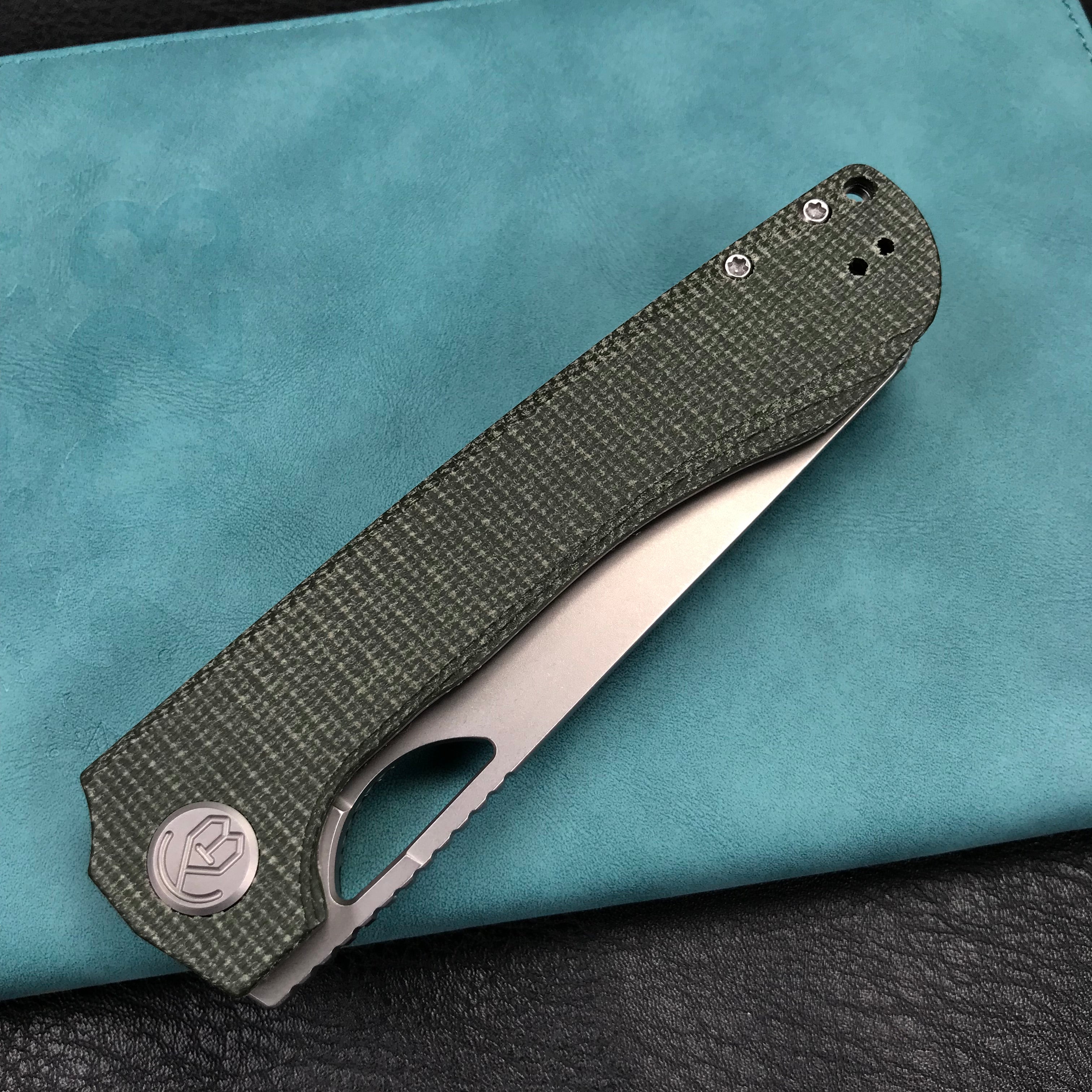 KUBEY KU365E Elang Liner Lock Folding Knife Green Micarta Handle 3.94" Bead Blasted Sheepsfoot AUS-10