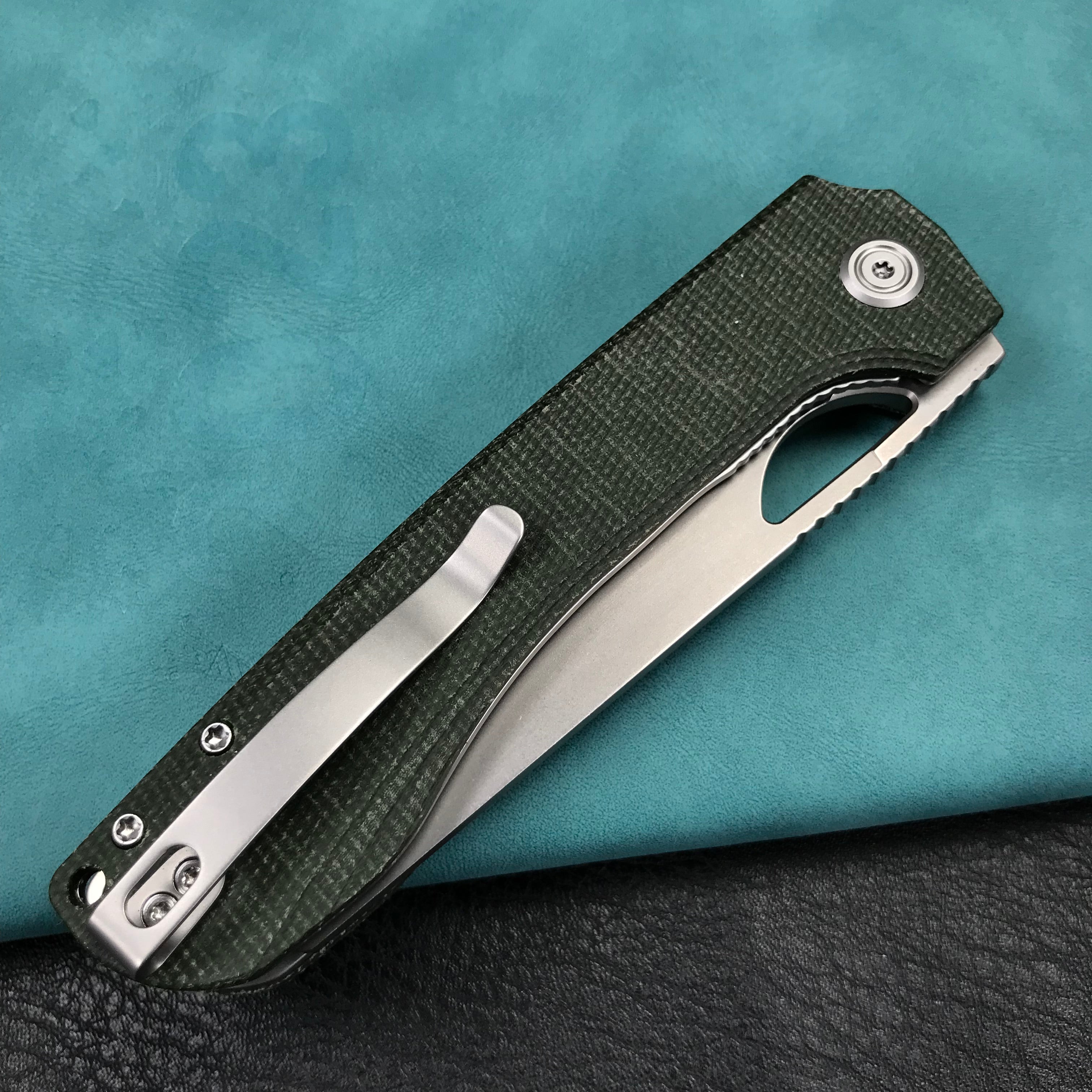 KUBEY KU365E Elang Liner Lock Folding Knife Green Micarta Handle 3.94" Bead Blasted Sheepsfoot AUS-10