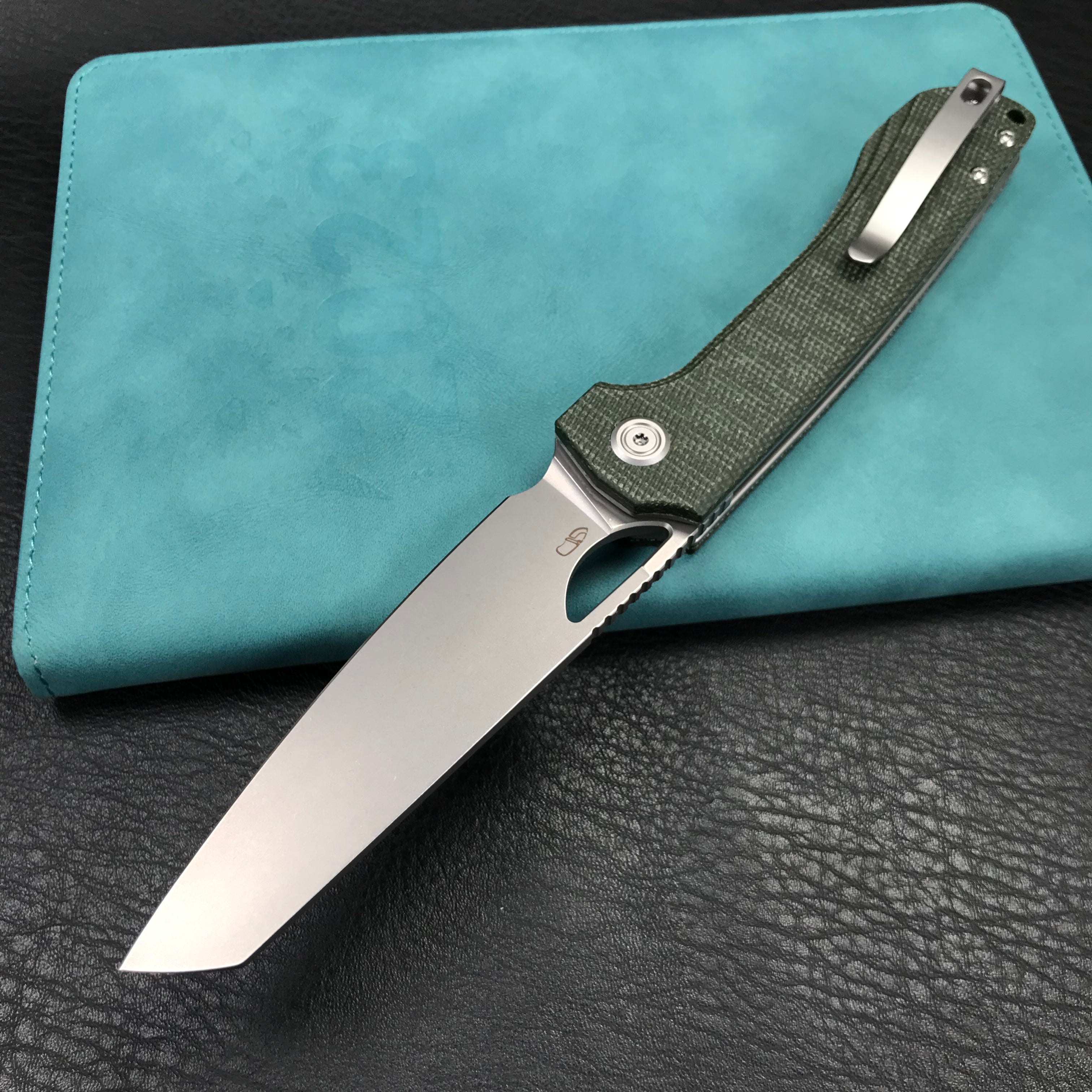 KUBEY KU365E Elang Liner Lock Folding Knife Green Micarta Handle 3.94" Bead Blasted Sheepsfoot AUS-10