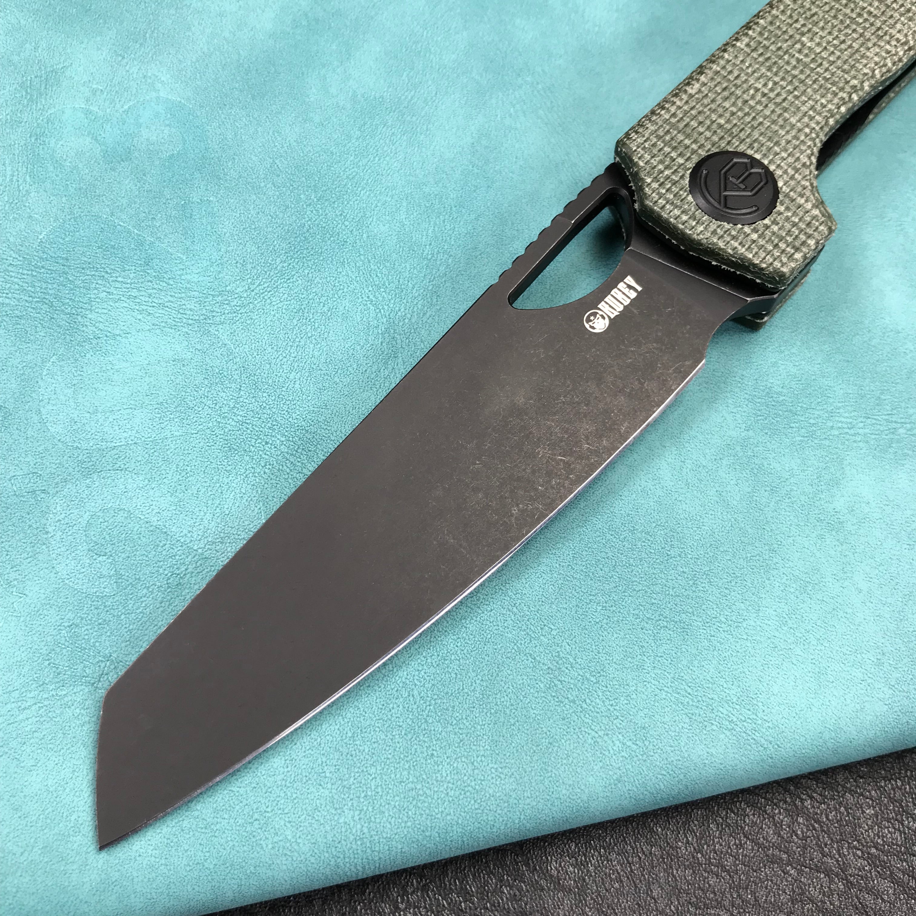 KUBEY KU365F Elang Liner Lock Folding Knife Green Micarta Handle 3.94" Blackwashed Sheepsfoot AUS-10