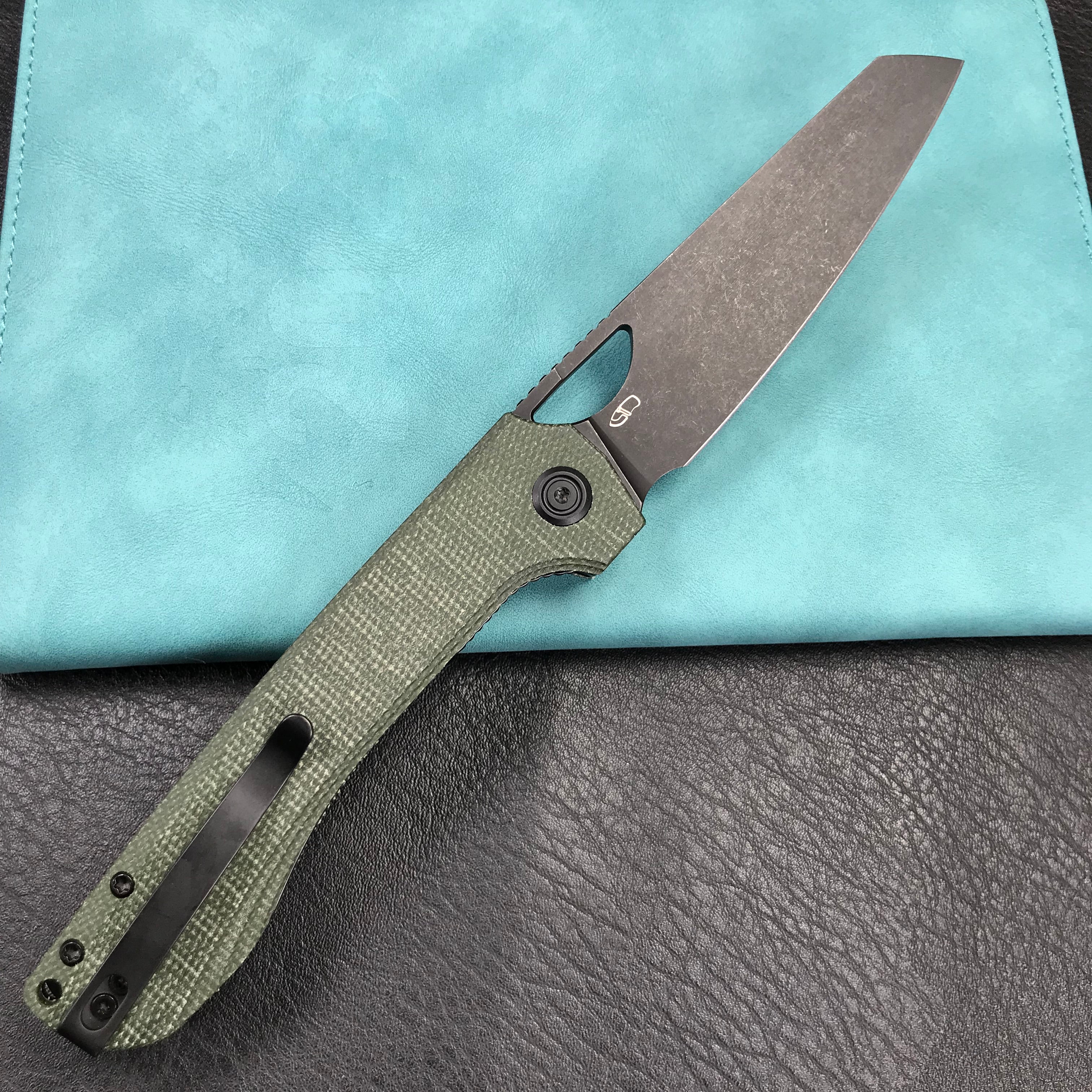 KUBEY KU365F Elang Liner Lock Folding Knife Green Micarta Handle 3.94" Blackwashed Sheepsfoot AUS-10