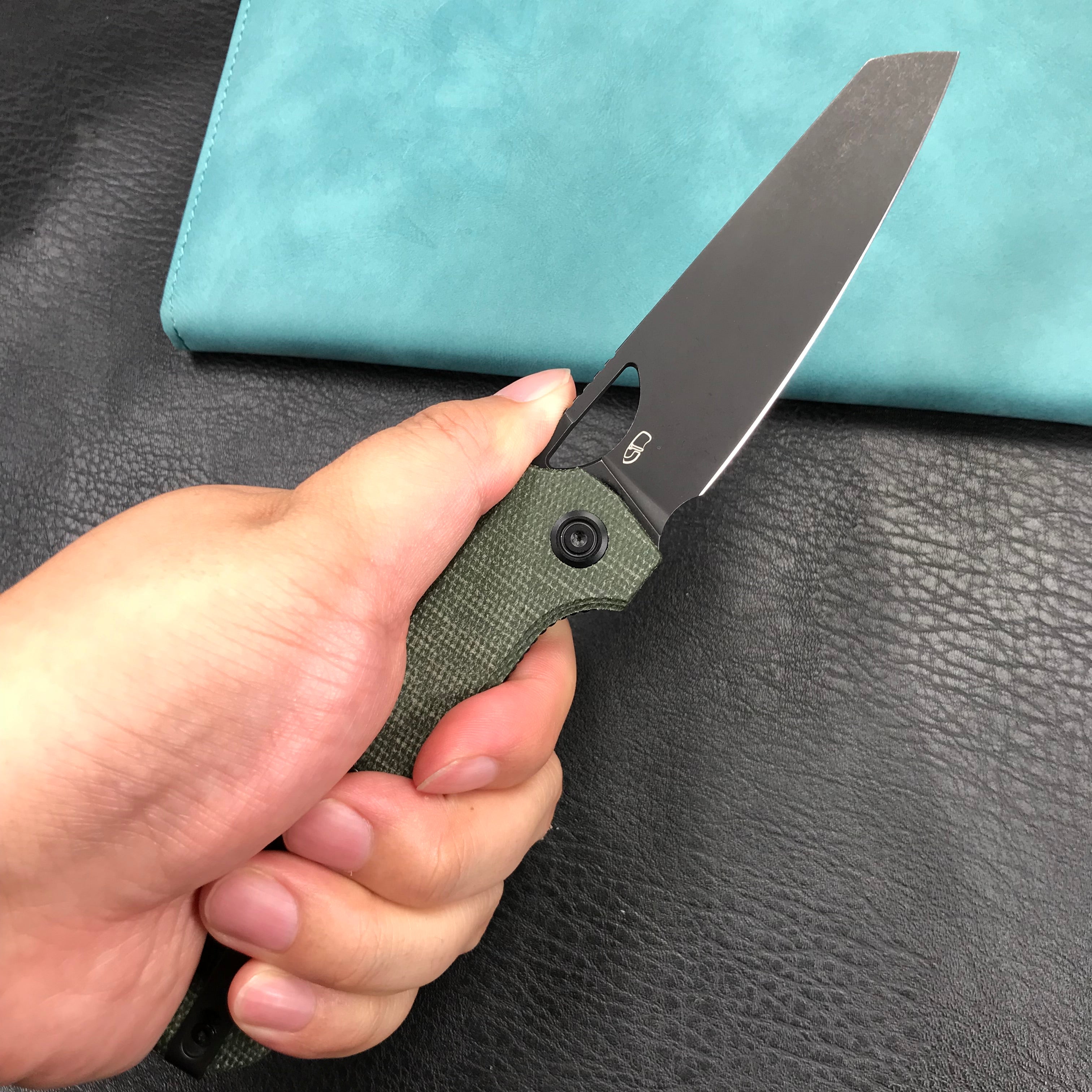 KUBEY KU365F Elang Liner Lock Folding Knife Green Micarta Handle 3.94" Blackwashed Sheepsfoot AUS-10