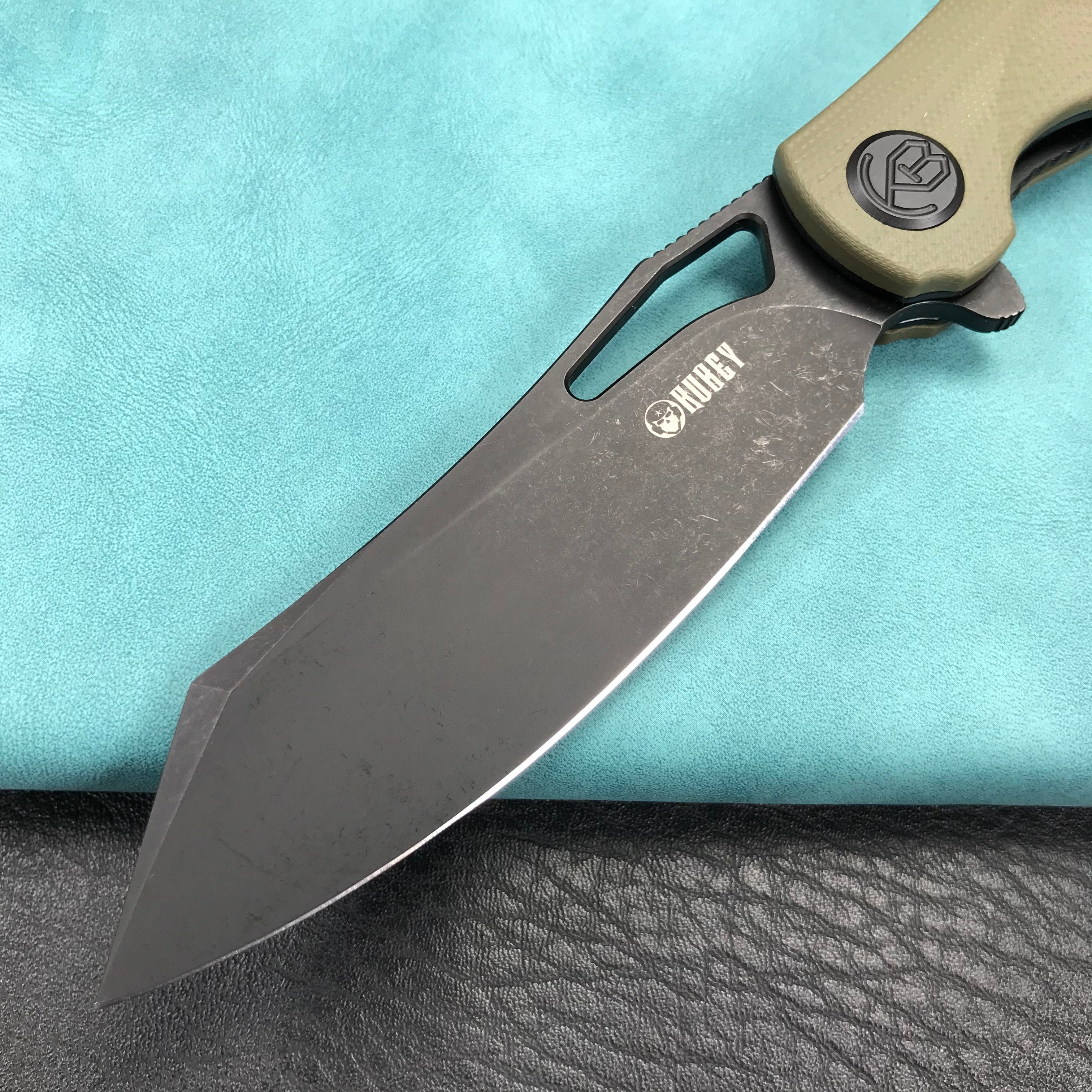 KUBEY  KU239B Drake Liner Lock Folding Knife green  G10 Handle 3.74''Dark Stonewashed  AUS-10