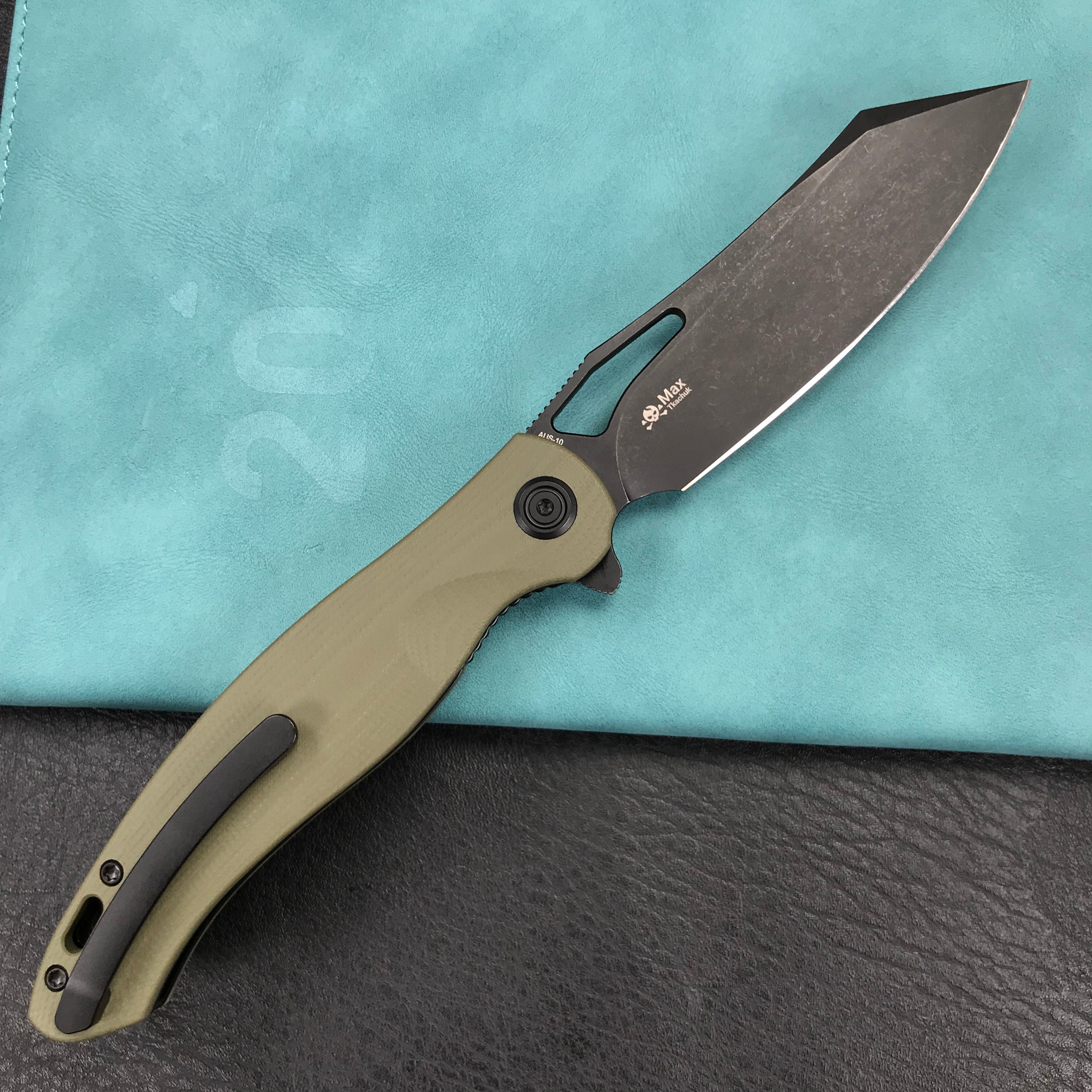 KUBEY  KU239B Drake Liner Lock Folding Knife green  G10 Handle 3.74''Dark Stonewashed  AUS-10